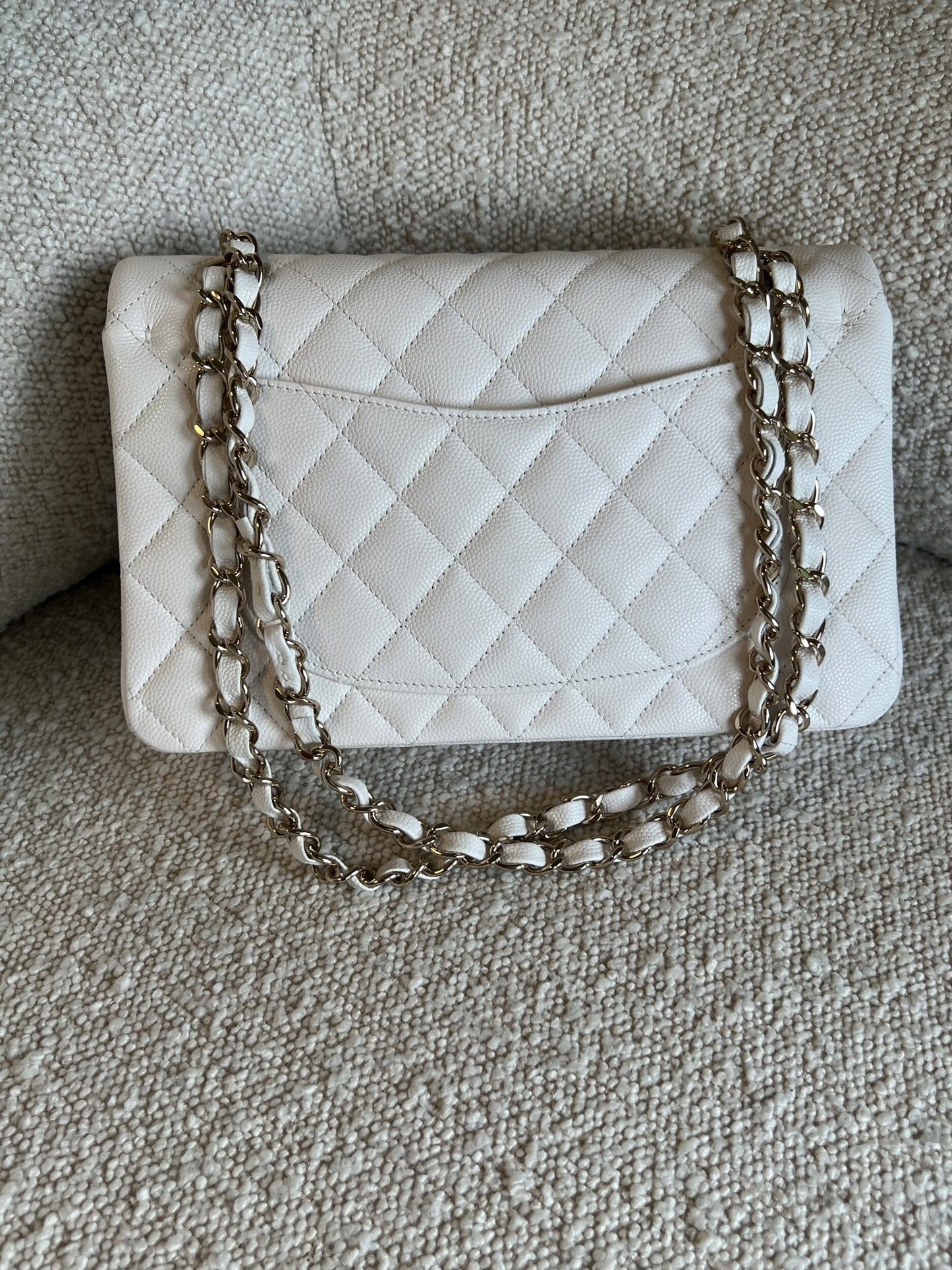 Chanel 21B White Caviar Quilted Classic Flap Small LGHW