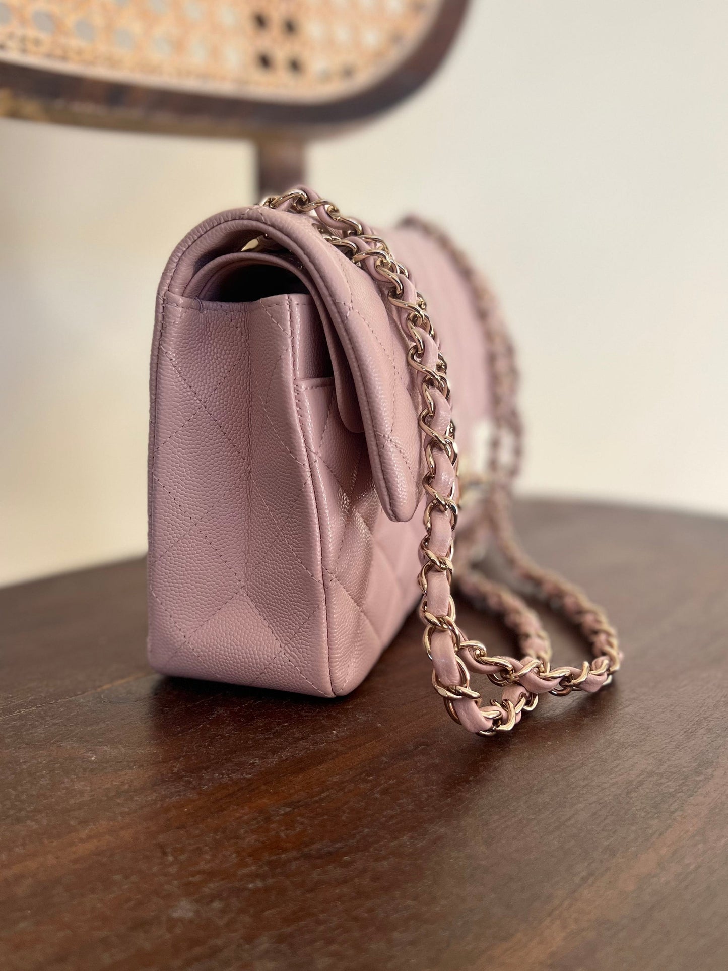 CHANEL 21C LIGHT PINK CAVIAR QUILTED CLASSIC FLAP SMALL LIGHT GOLD HARDWARE