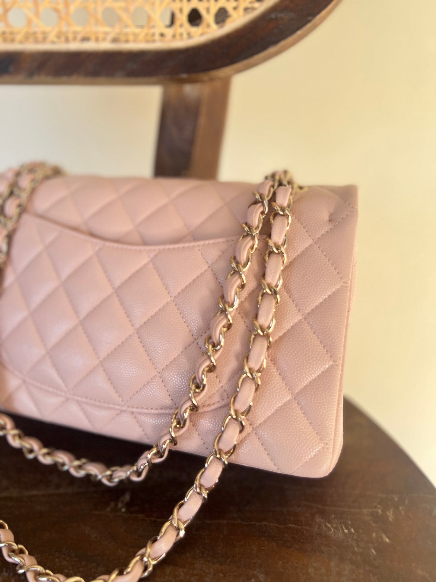 CHANEL 21C LIGHT PINK CAVIAR QUILTED CLASSIC FLAP SMALL LIGHT GOLD HARDWARE