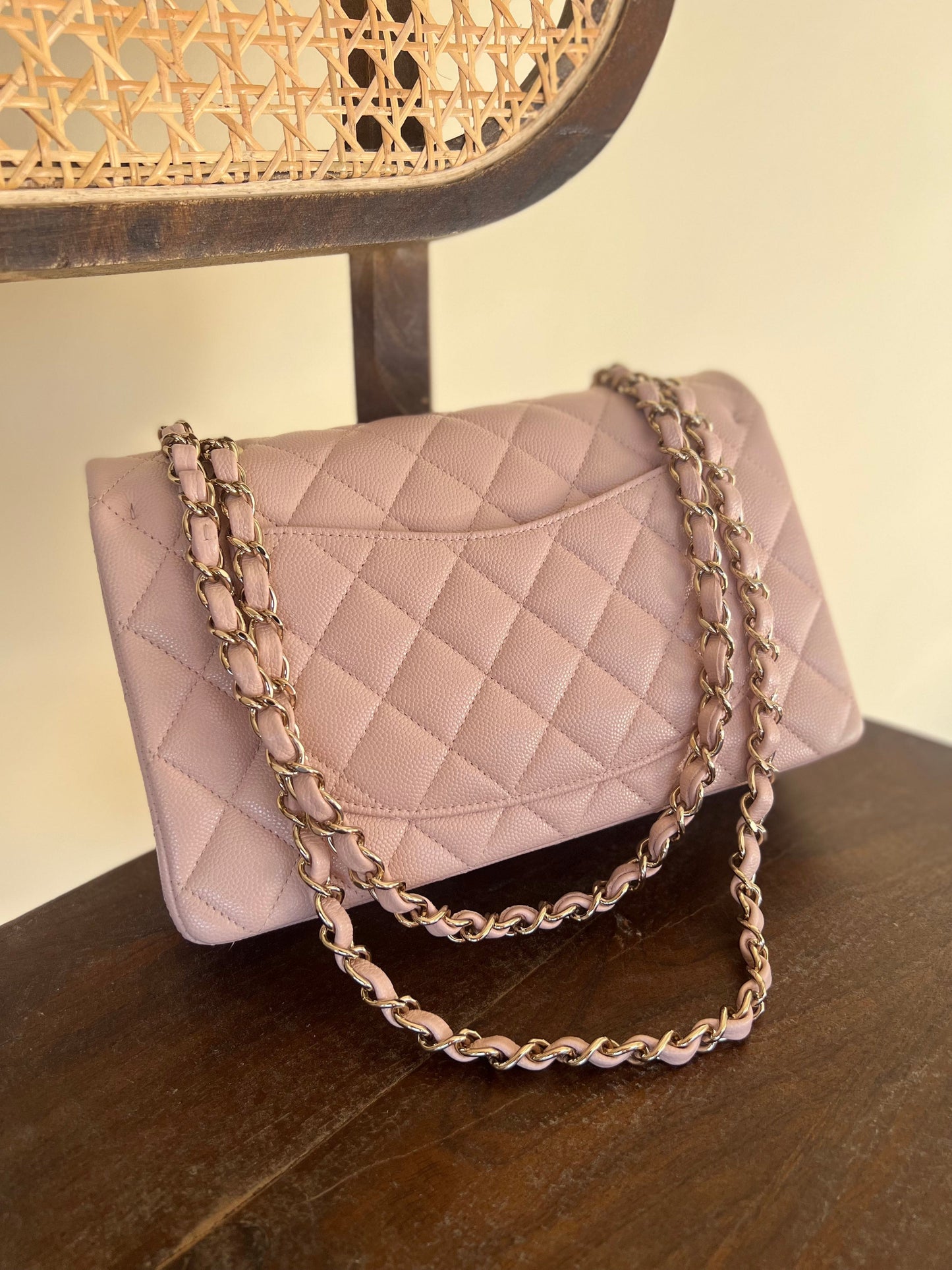 CHANEL 21C LIGHT PINK CAVIAR QUILTED CLASSIC FLAP SMALL LIGHT GOLD HARDWARE