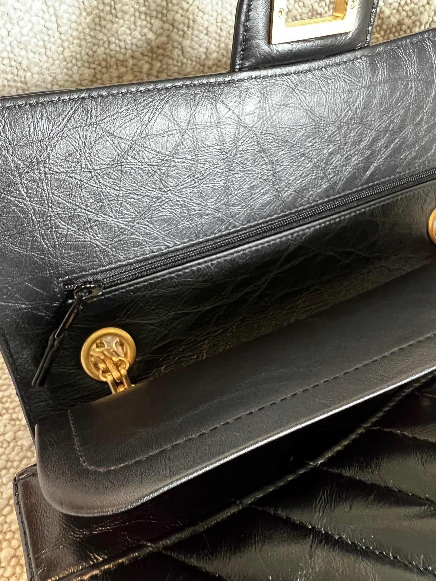 Chanel 21K Reissue 2.55 Black Chevron Aged Calfskin Quilted 225 (Medium) AGHW