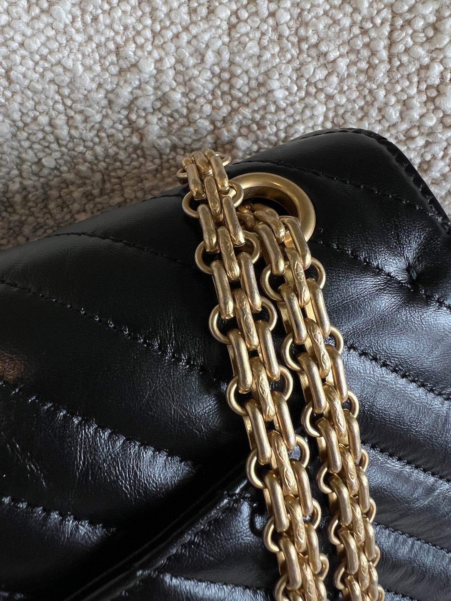 Chanel 21K Reissue 2.55 Black Chevron Aged Calfskin Quilted 225 (Medium) AGHW