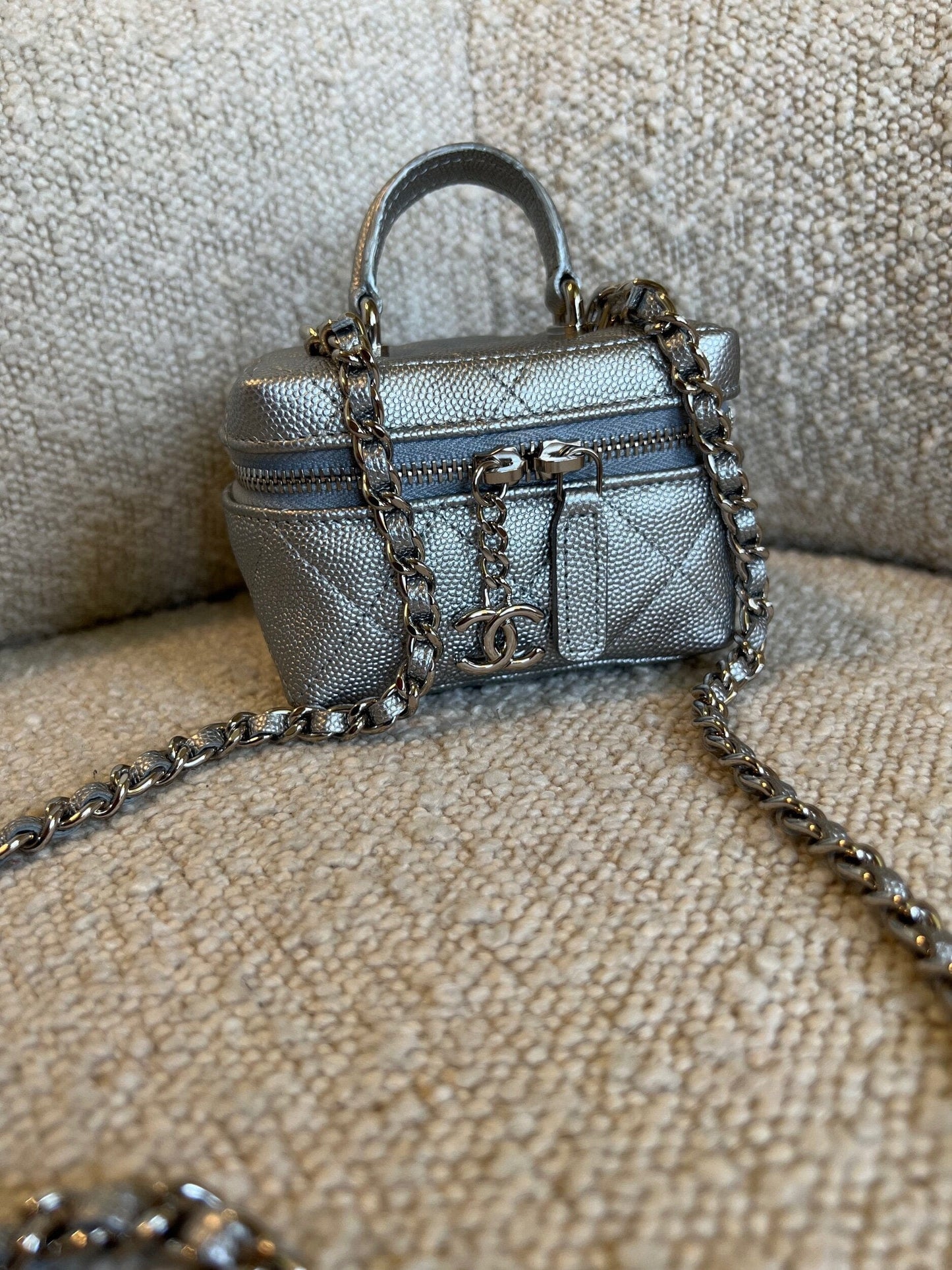 Chanel 21S Metallic Silver Micro Vanity Grained Calfskin SHW