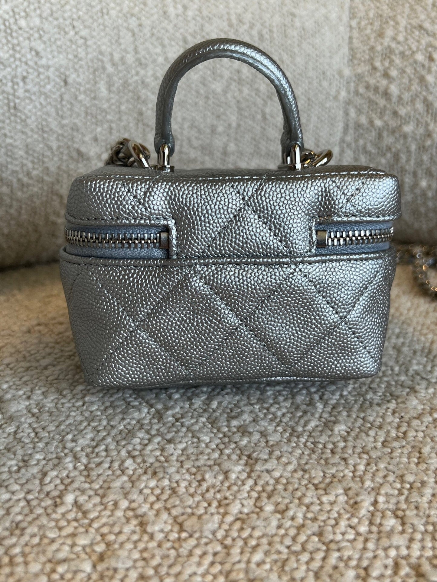 Chanel 21S Metallic Silver Micro Vanity Grained Calfskin SHW