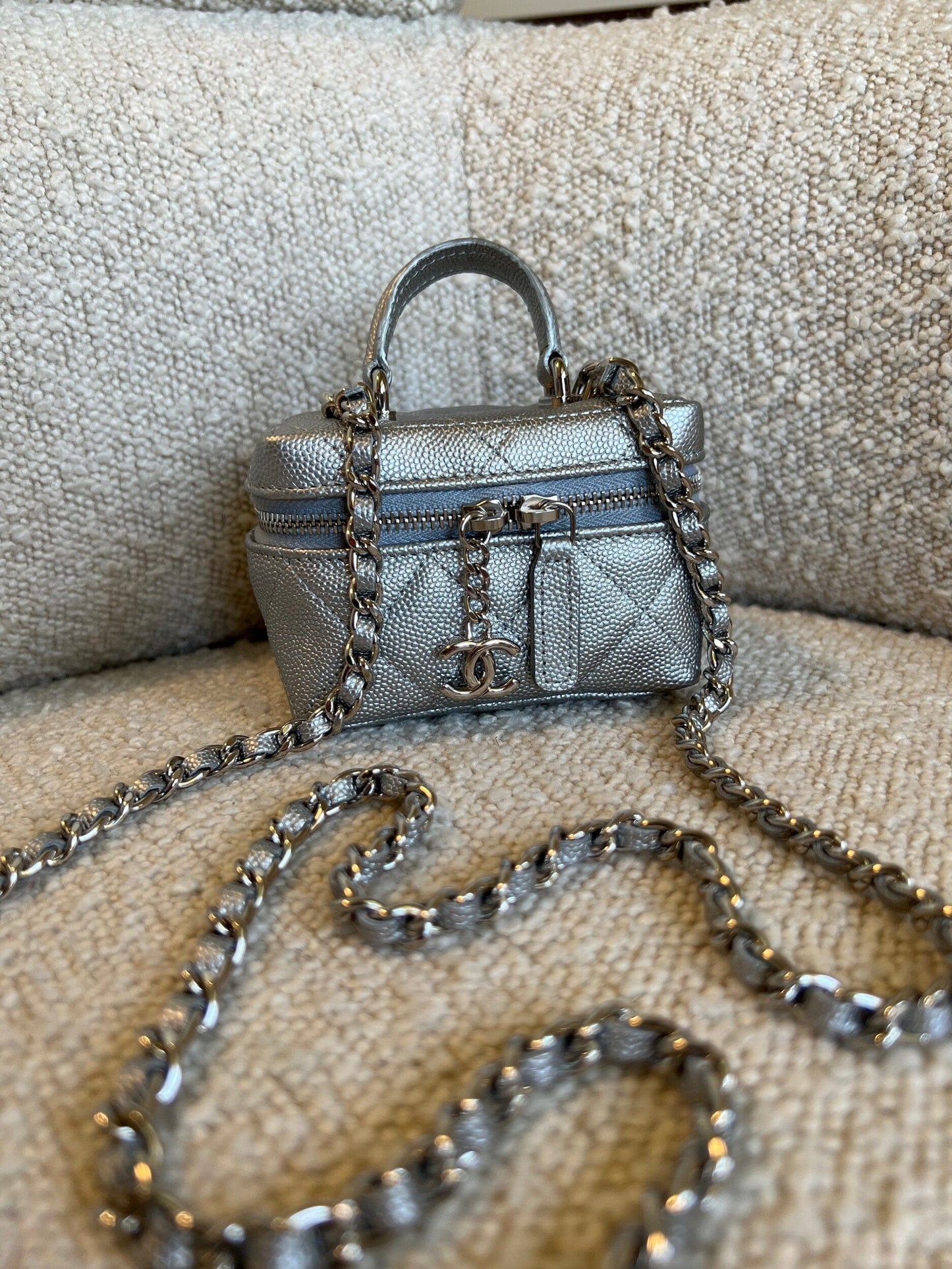 Chanel 21S Metallic Silver Micro Vanity Grained Calfskin SHW
