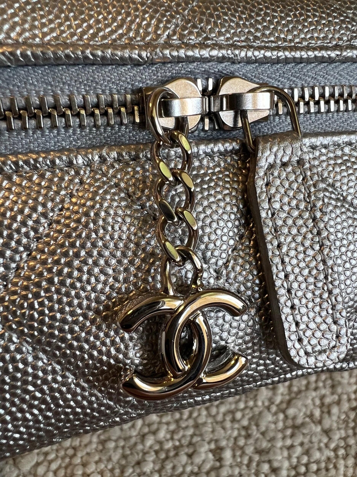 Chanel 21S Metallic Silver Micro Vanity Grained Calfskin SHW