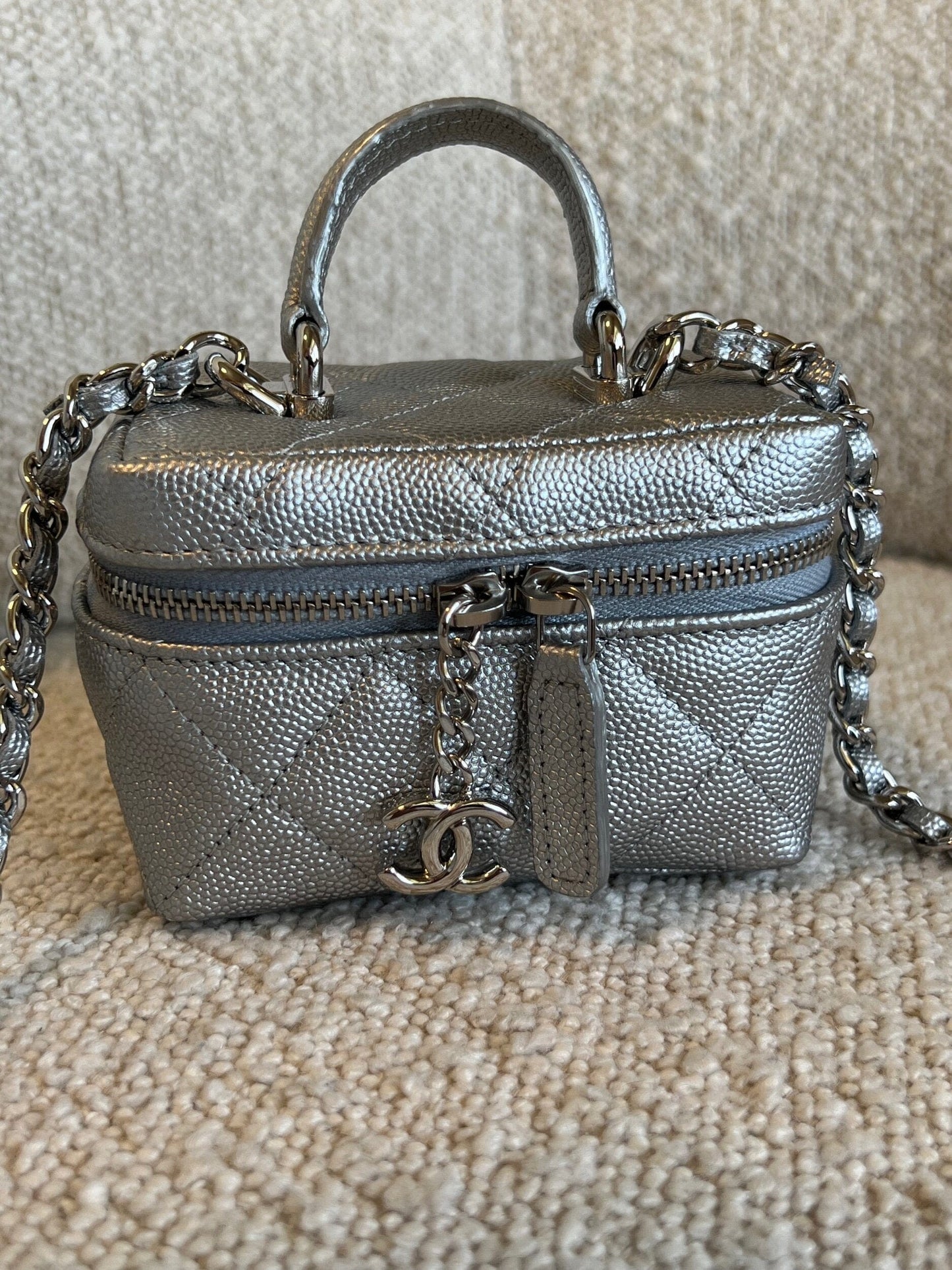 Chanel 21S Metallic Silver Micro Vanity Grained Calfskin SHW