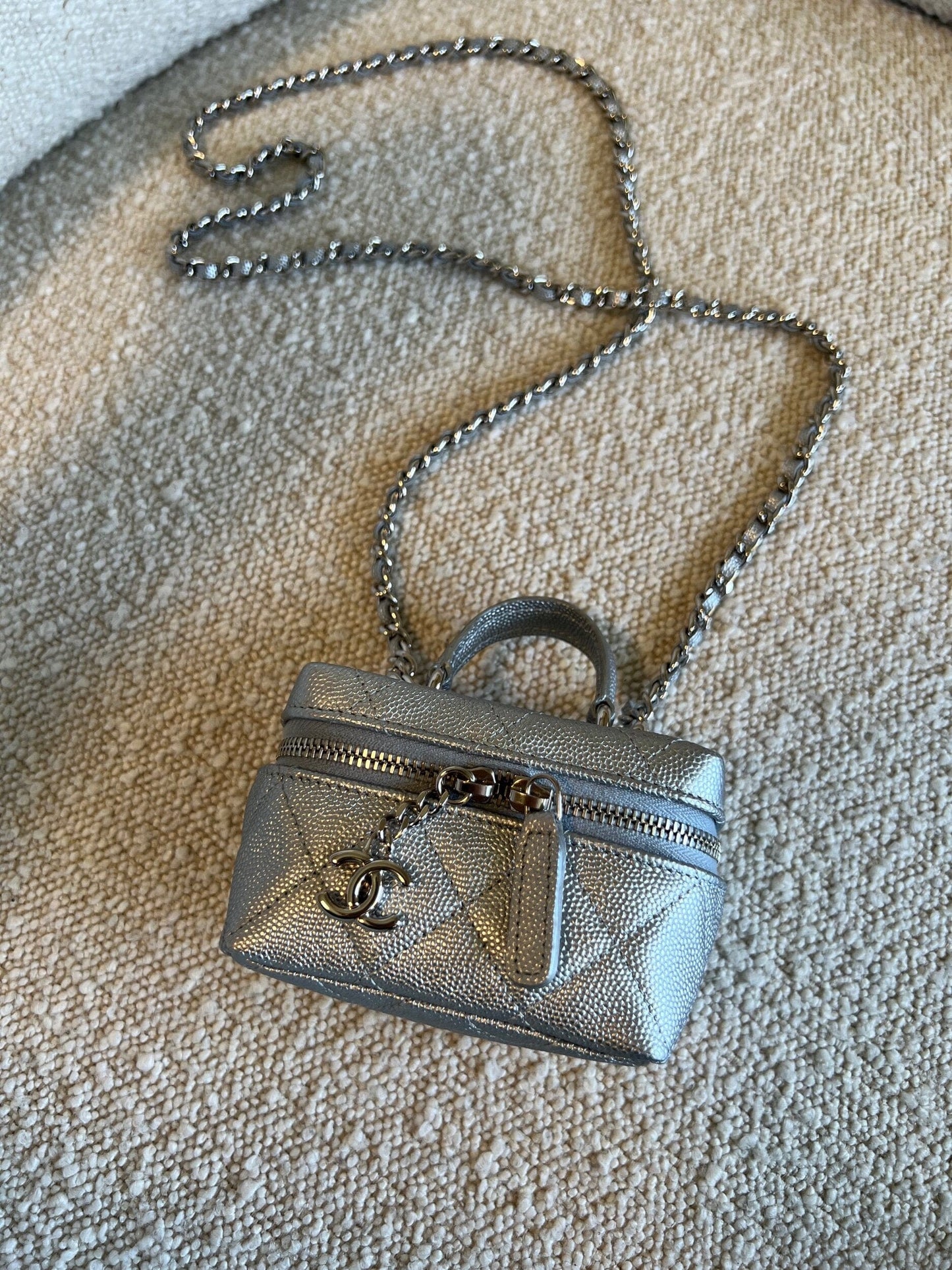 Chanel 21S Metallic Silver Micro Vanity Grained Calfskin SHW