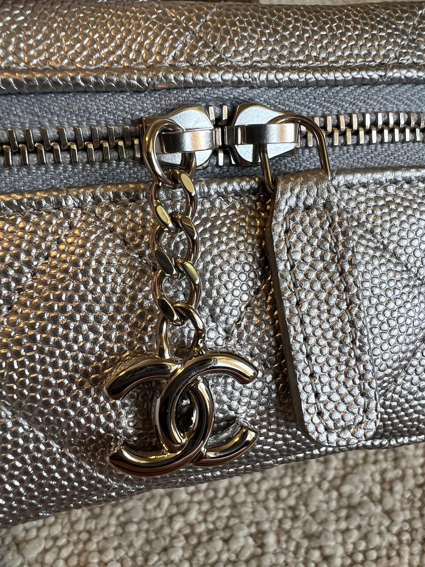 Chanel 21S Metallic Silver Micro Vanity Grained Calfskin SHW