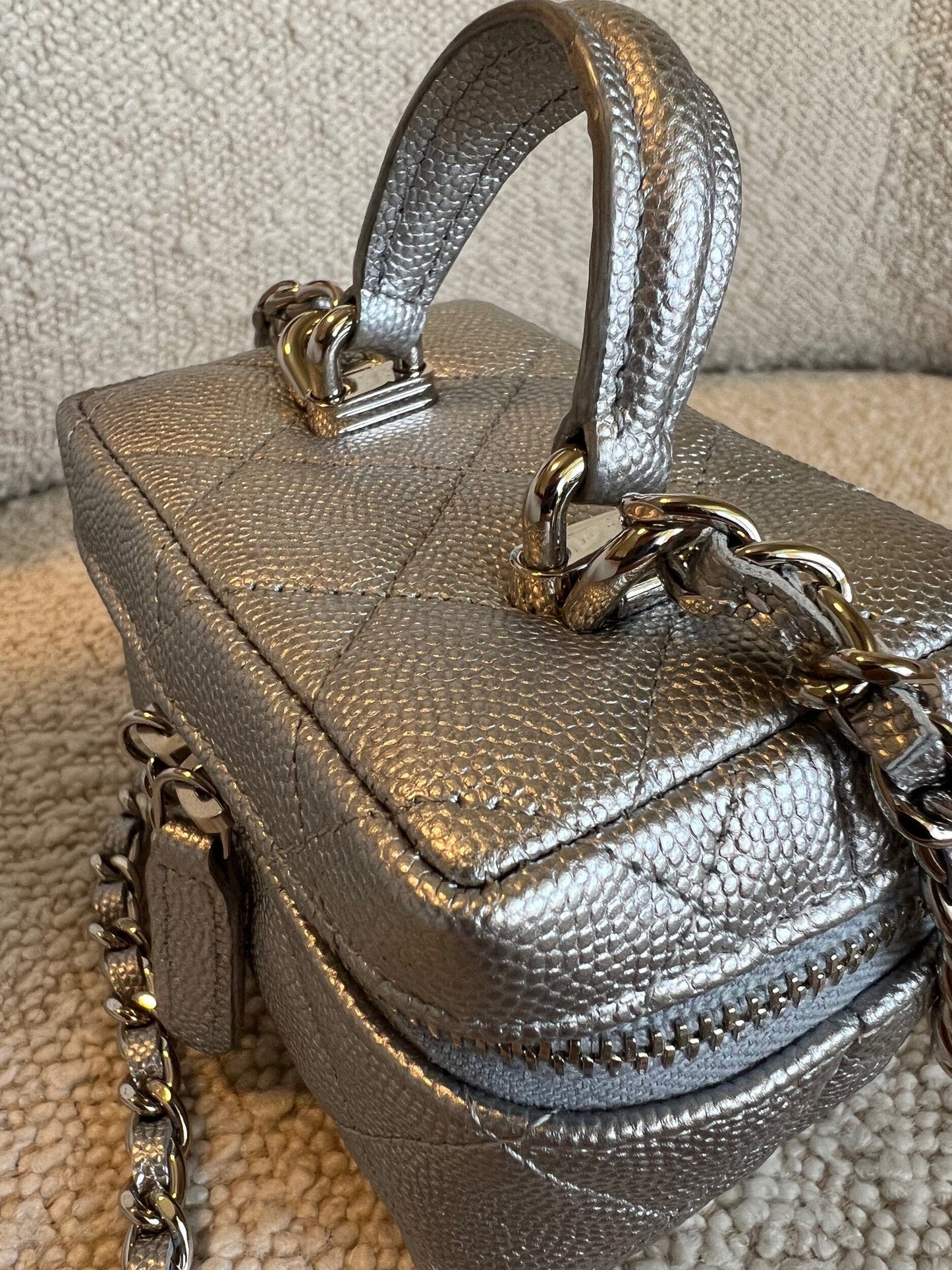 Chanel 21S Metallic Silver Micro Vanity Grained Calfskin SHW