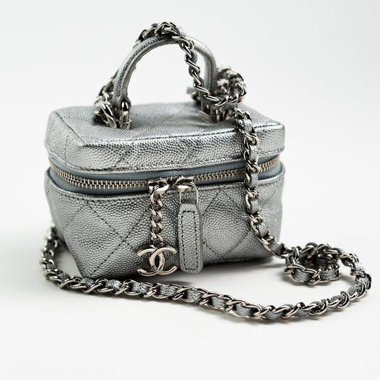 Chanel 21S Metallic Silver Micro Vanity Grained Calfskin SHW