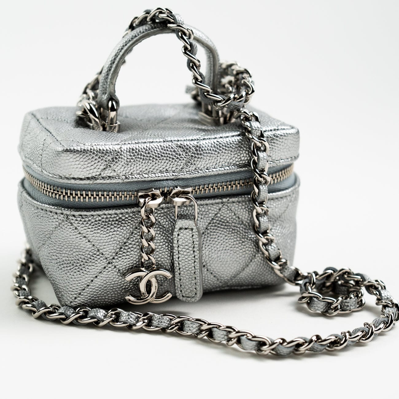 Chanel 21S Metallic Silver Micro Vanity Grained Calfskin SHW