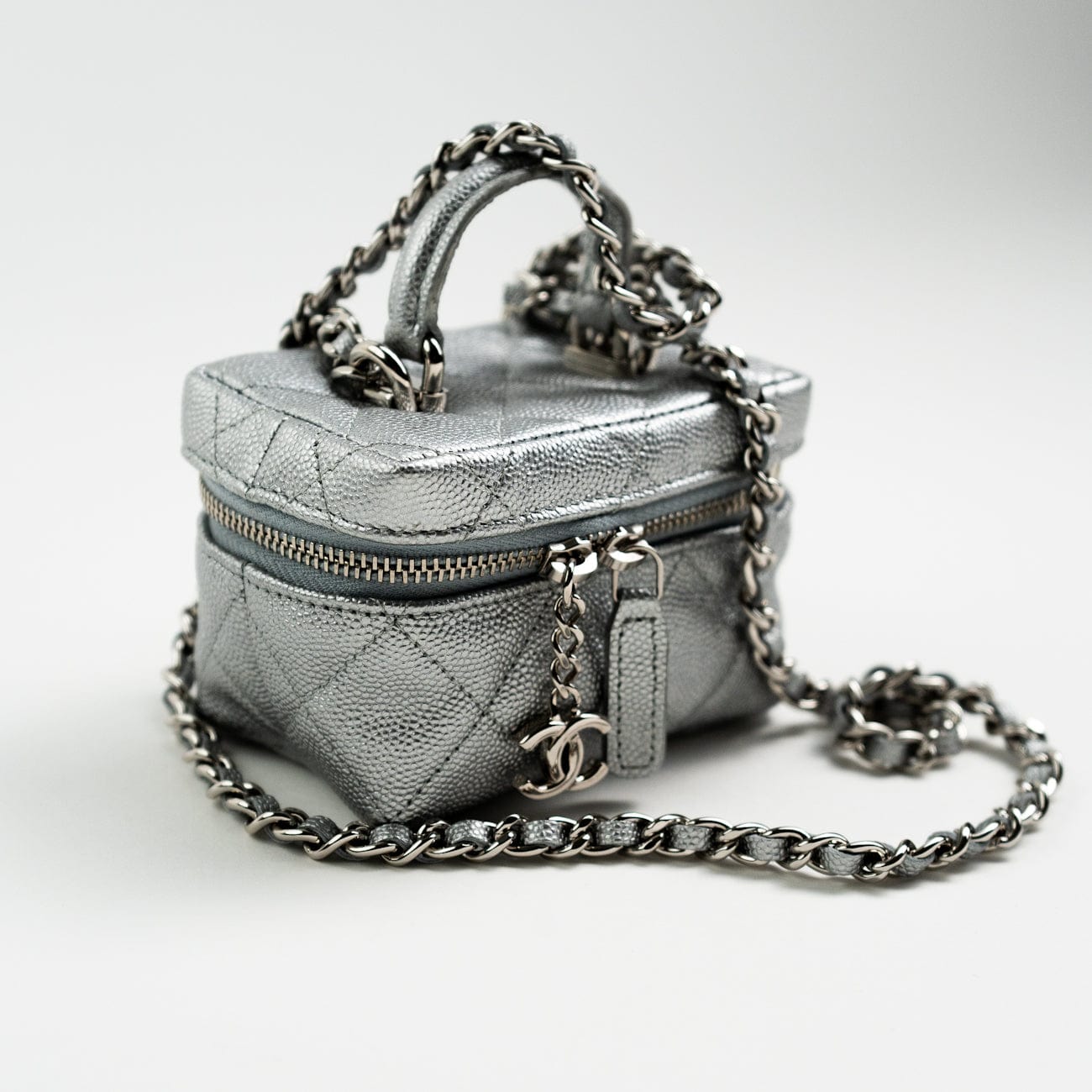 Chanel 21S Metallic Silver Micro Vanity Grained Calfskin SHW