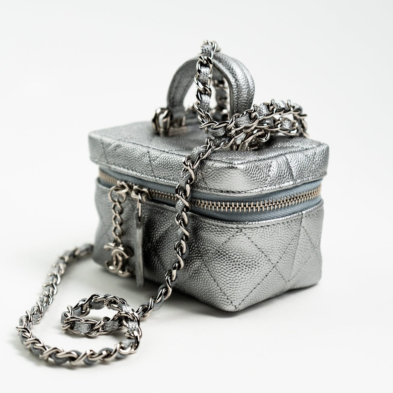 Chanel 21S Metallic Silver Micro Vanity Grained Calfskin SHW