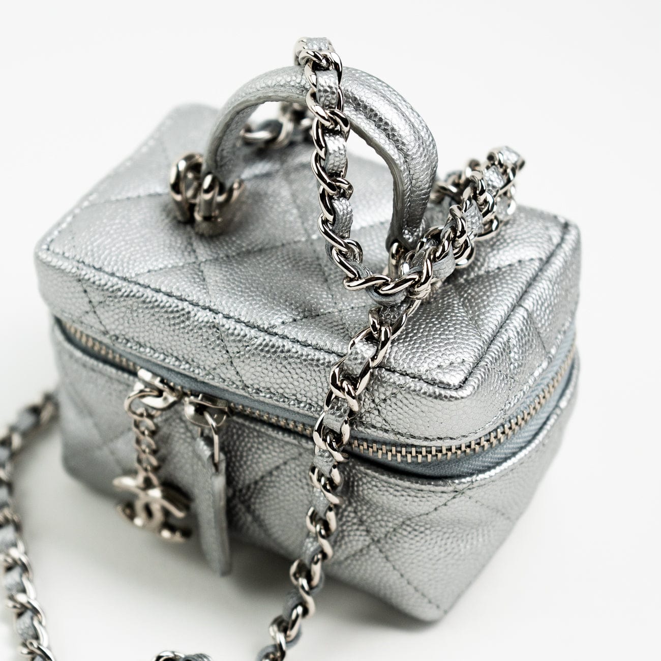 Chanel 21S Metallic Silver Micro Vanity Grained Calfskin SHW