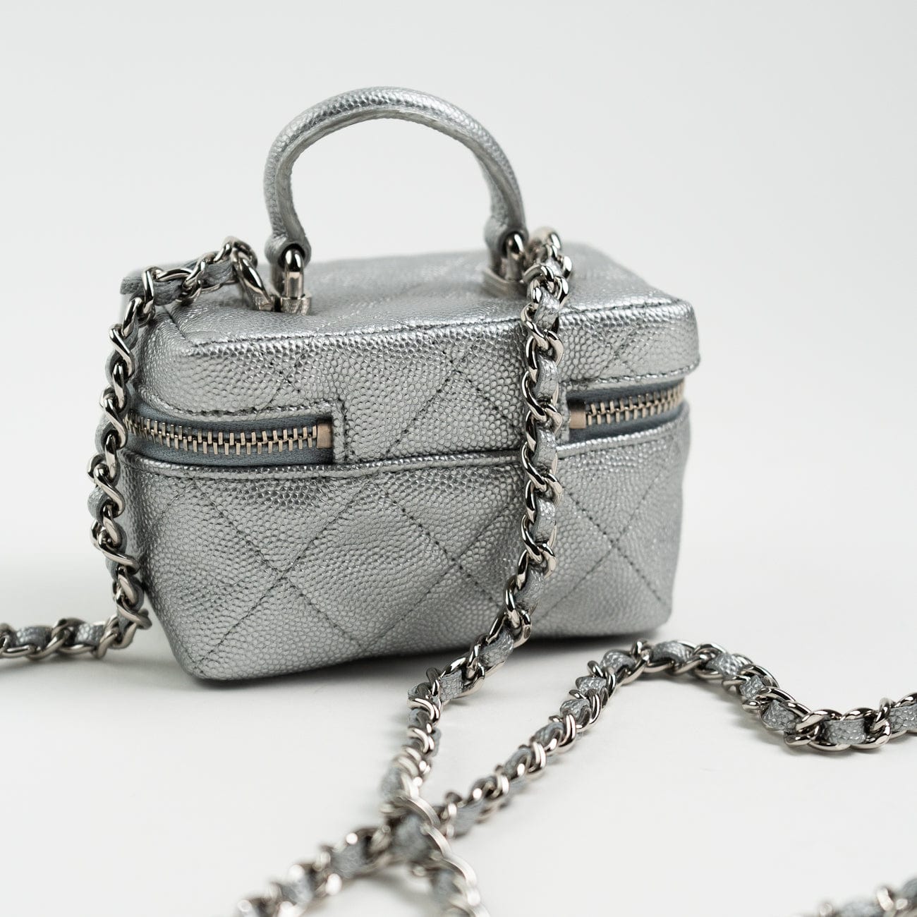 Chanel 21S Metallic Silver Micro Vanity Grained Calfskin SHW