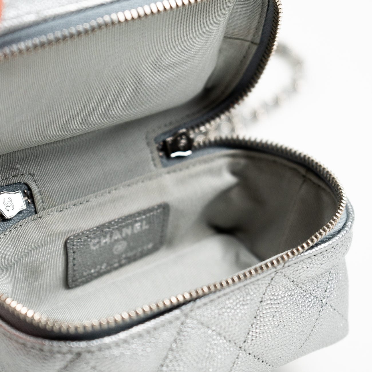 Chanel 21S Metallic Silver Micro Vanity Grained Calfskin SHW