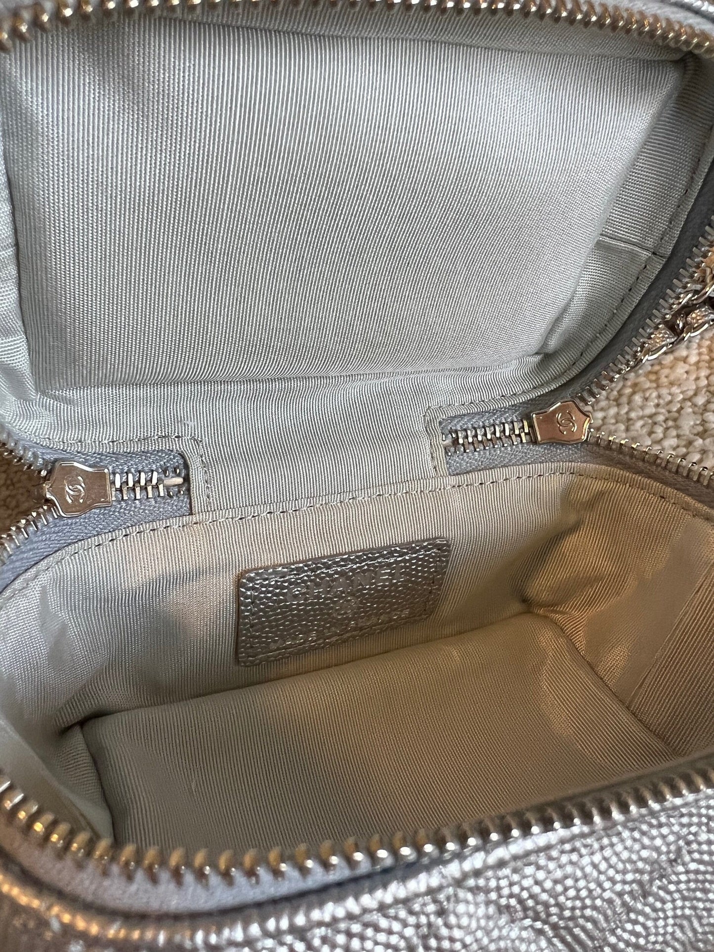 Chanel 21S Metallic Silver Micro Vanity Grained Calfskin SHW