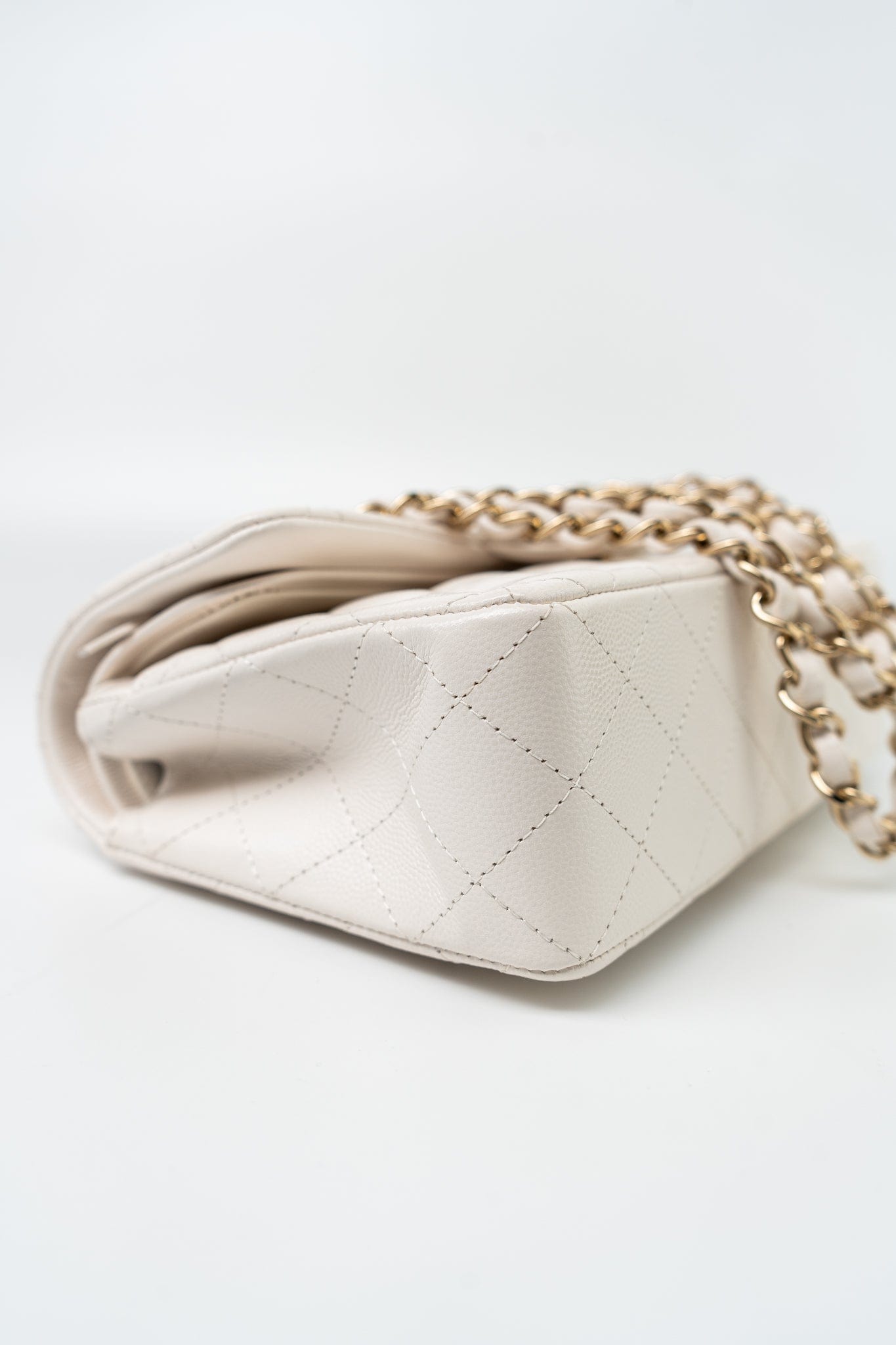 Chanel 21S White Caviar Quilted Classic Flap Small LGHW