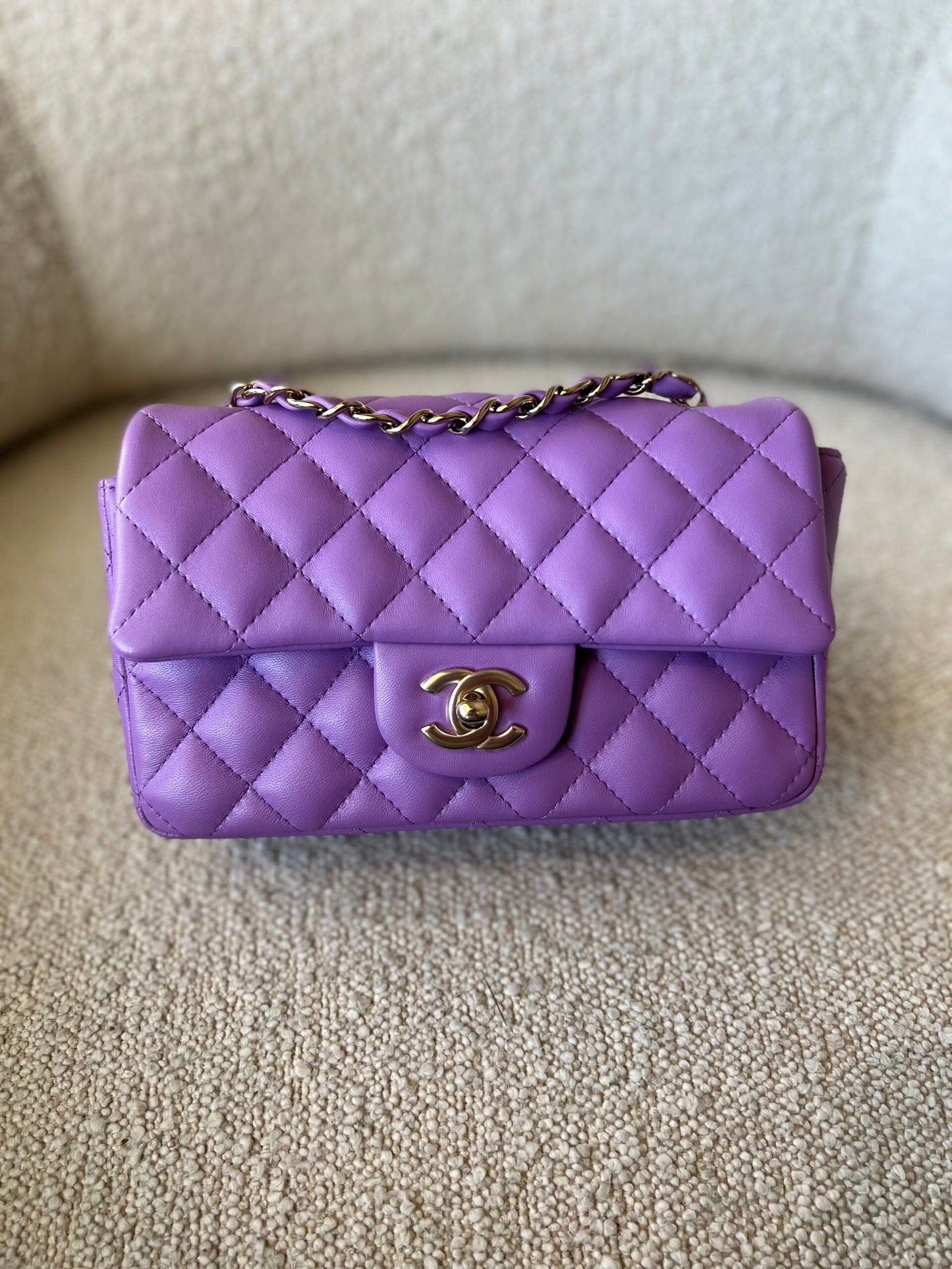 Chanel 22S Light Purple Lambskin Quilted Mini Rectangular Single Flap LGHW