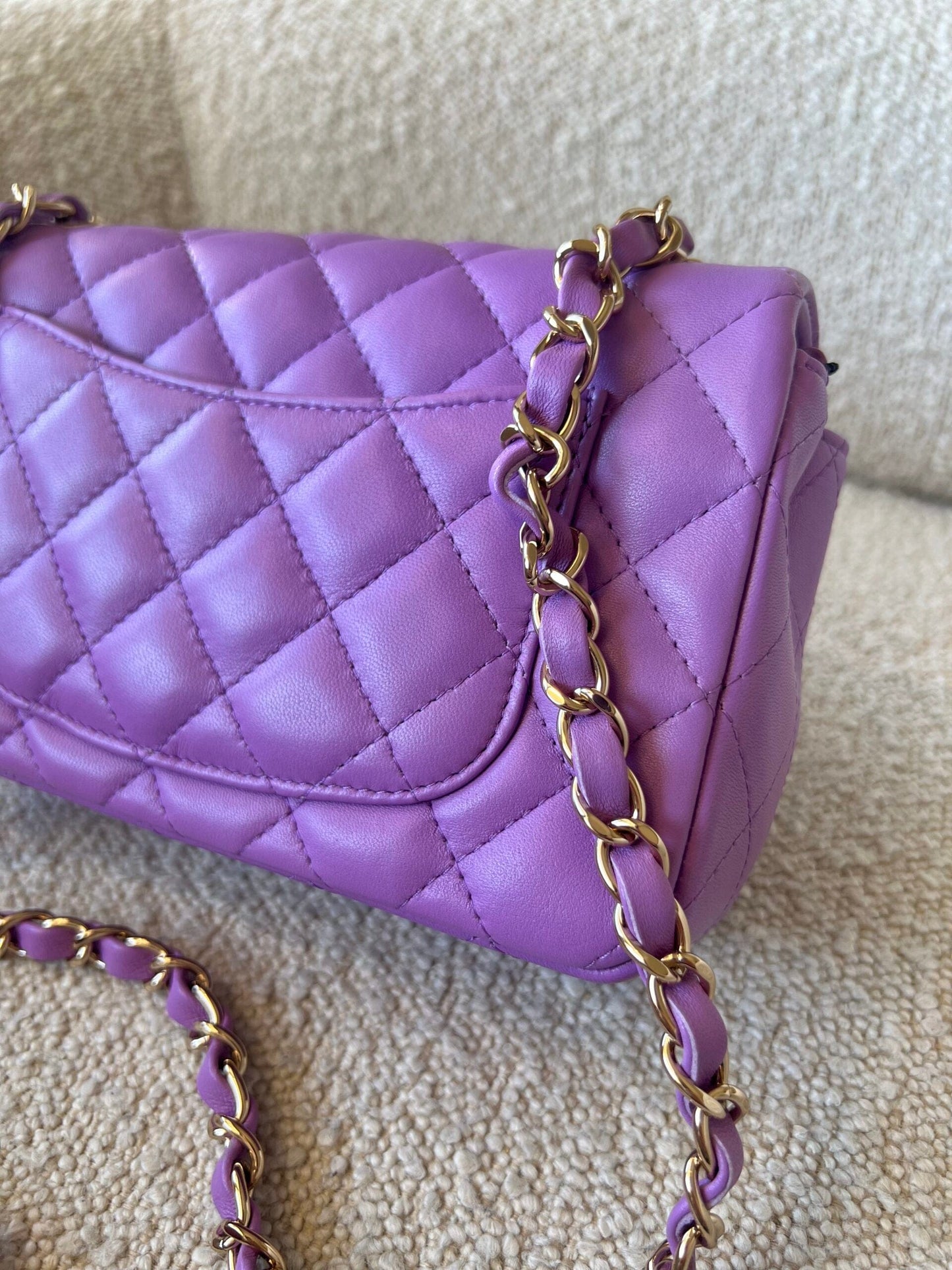 Chanel 22S Light Purple Lambskin Quilted Mini Rectangular Single Flap LGHW