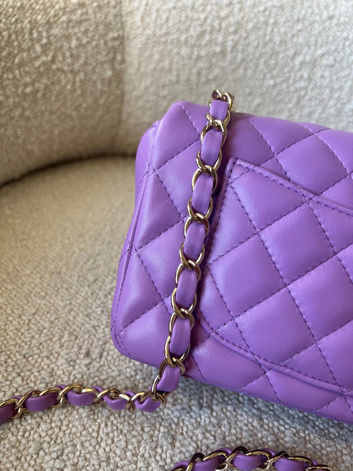 Chanel 22S Light Purple Lambskin Quilted Mini Rectangular Single Flap LGHW