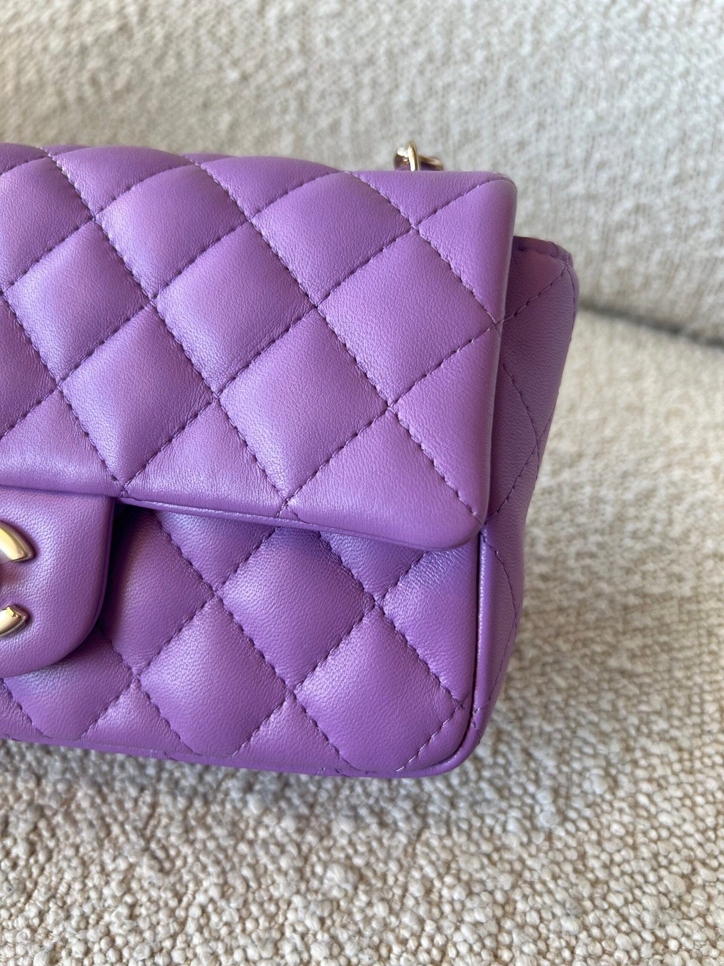 Chanel 22S Light Purple Lambskin Quilted Mini Rectangular Single Flap LGHW