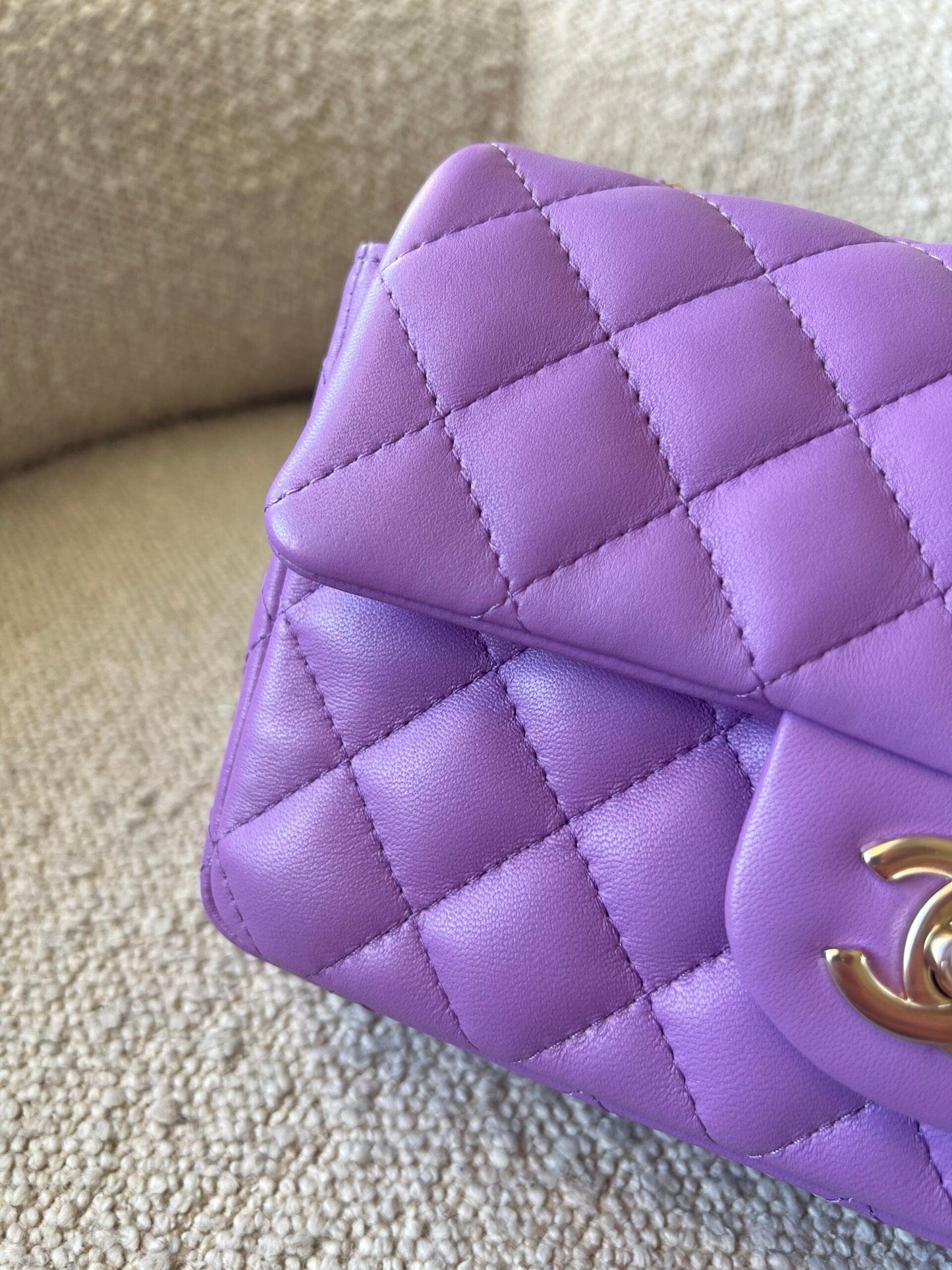 Chanel 22S Light Purple Lambskin Quilted Mini Rectangular Single Flap LGHW