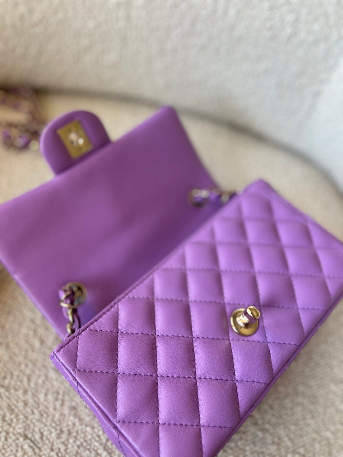 Chanel 22S Light Purple Lambskin Quilted Mini Rectangular Single Flap LGHW