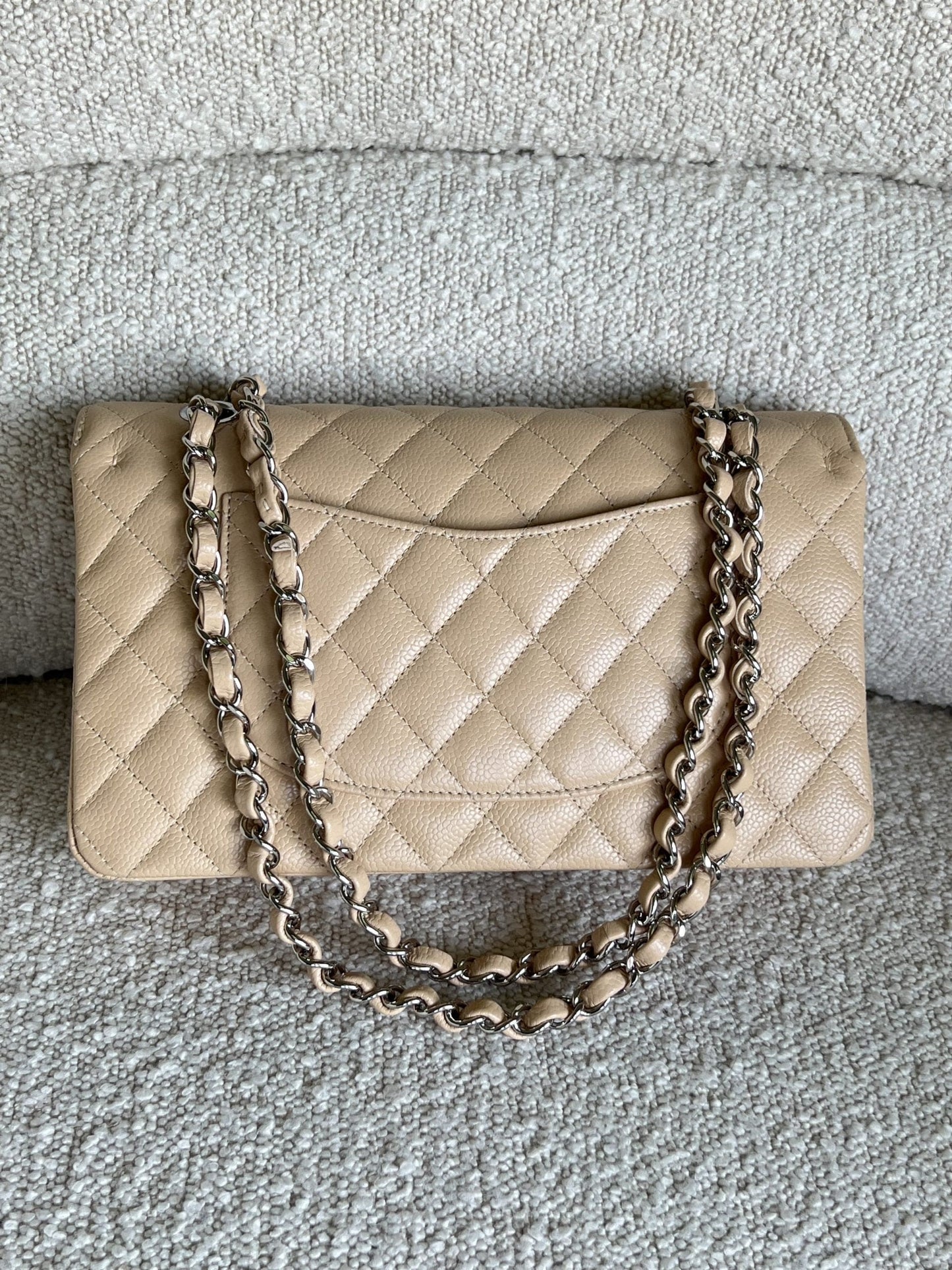 Chanel Beige Clair Caviar Quilted Classic Flap Medium SHW