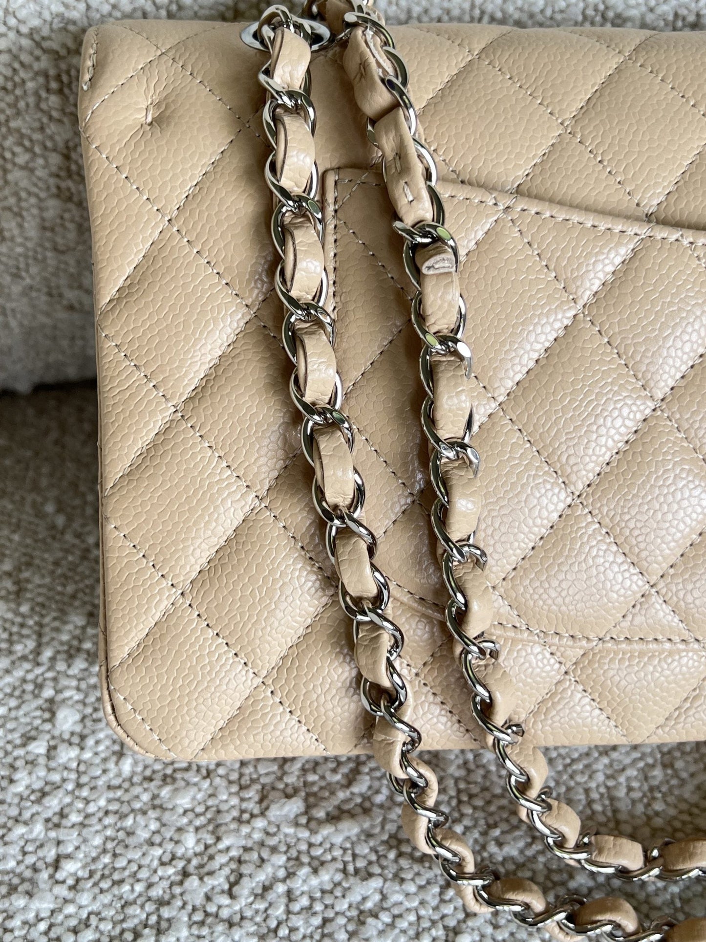 Chanel Beige Clair Caviar Quilted Classic Flap Medium SHW