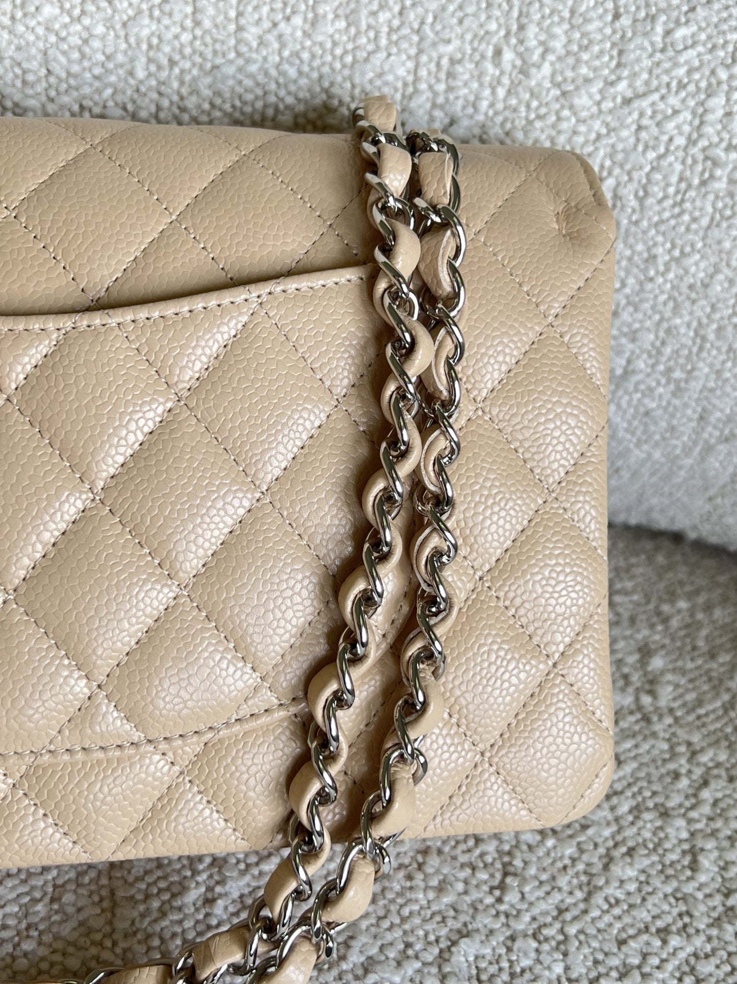 Chanel Beige Clair Caviar Quilted Classic Flap Medium SHW