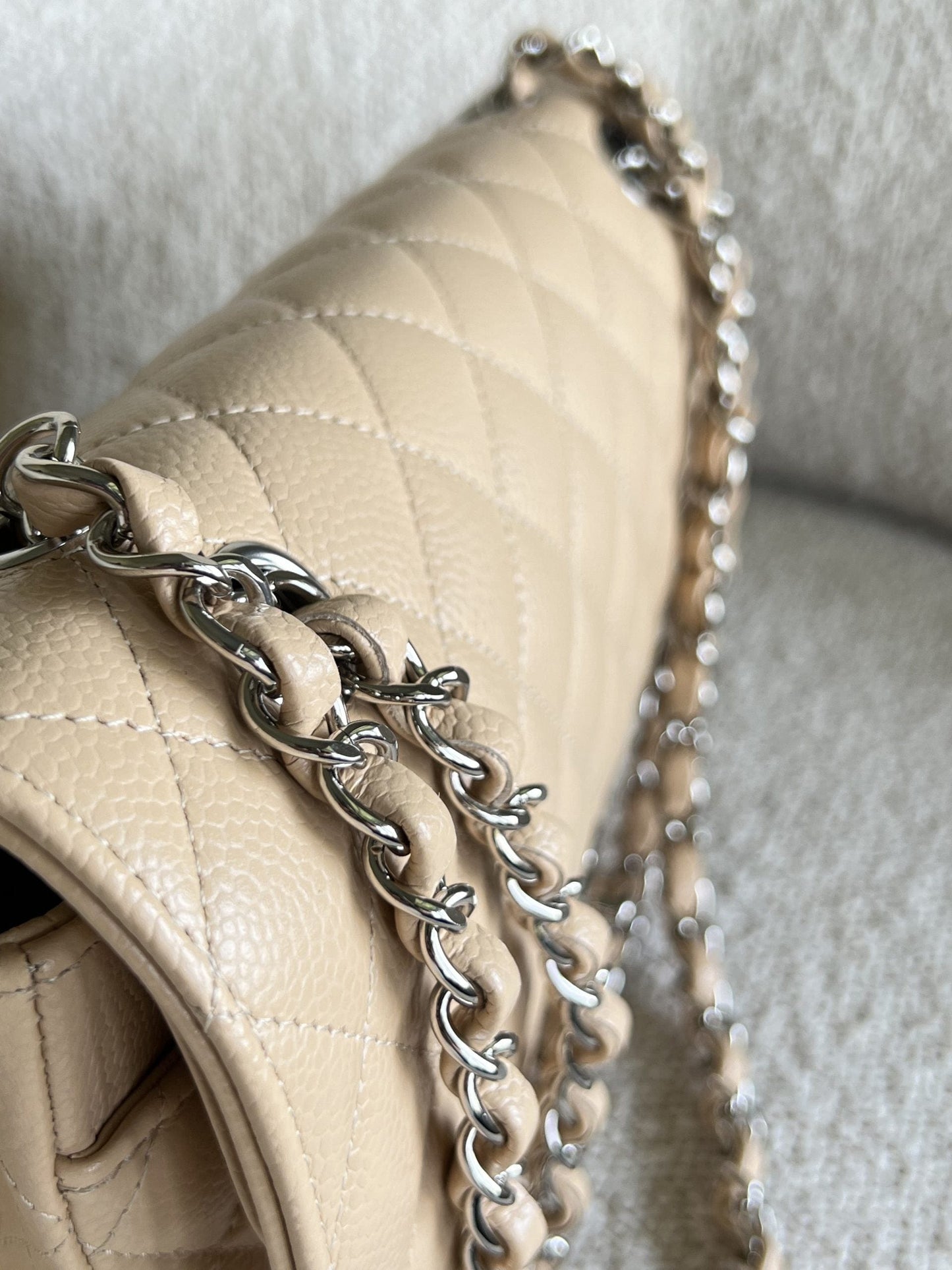 Chanel Beige Clair Caviar Quilted Classic Flap Medium SHW