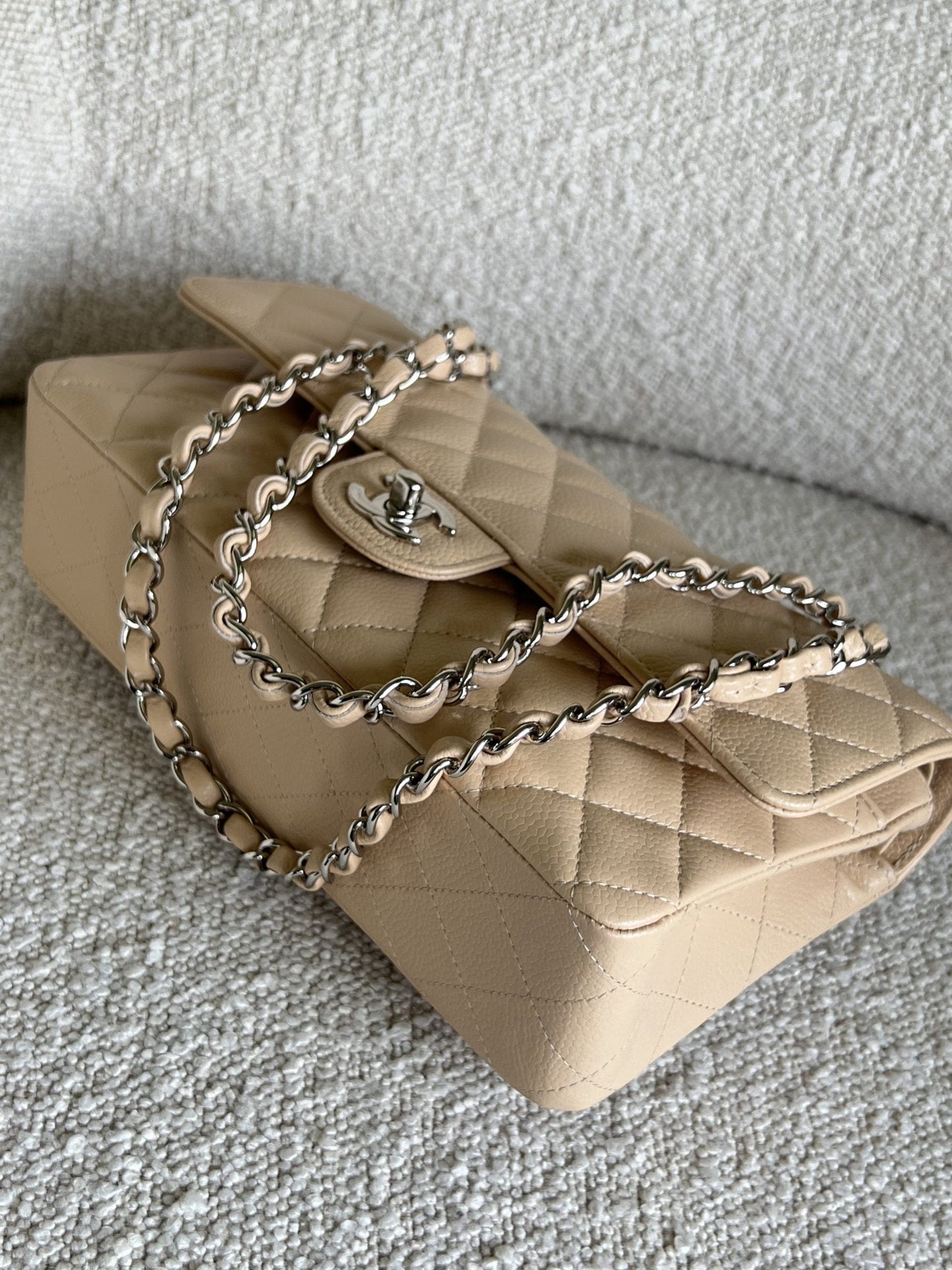 Chanel Beige Clair Caviar Quilted Classic Flap Medium SHW
