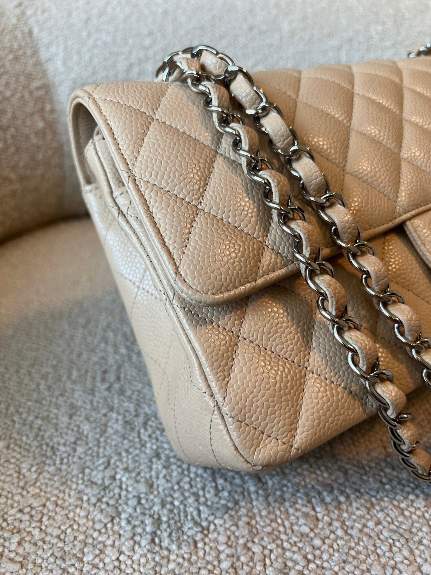 Chanel Beige Clair Caviar Quilted Classic Flap Medium SHW
