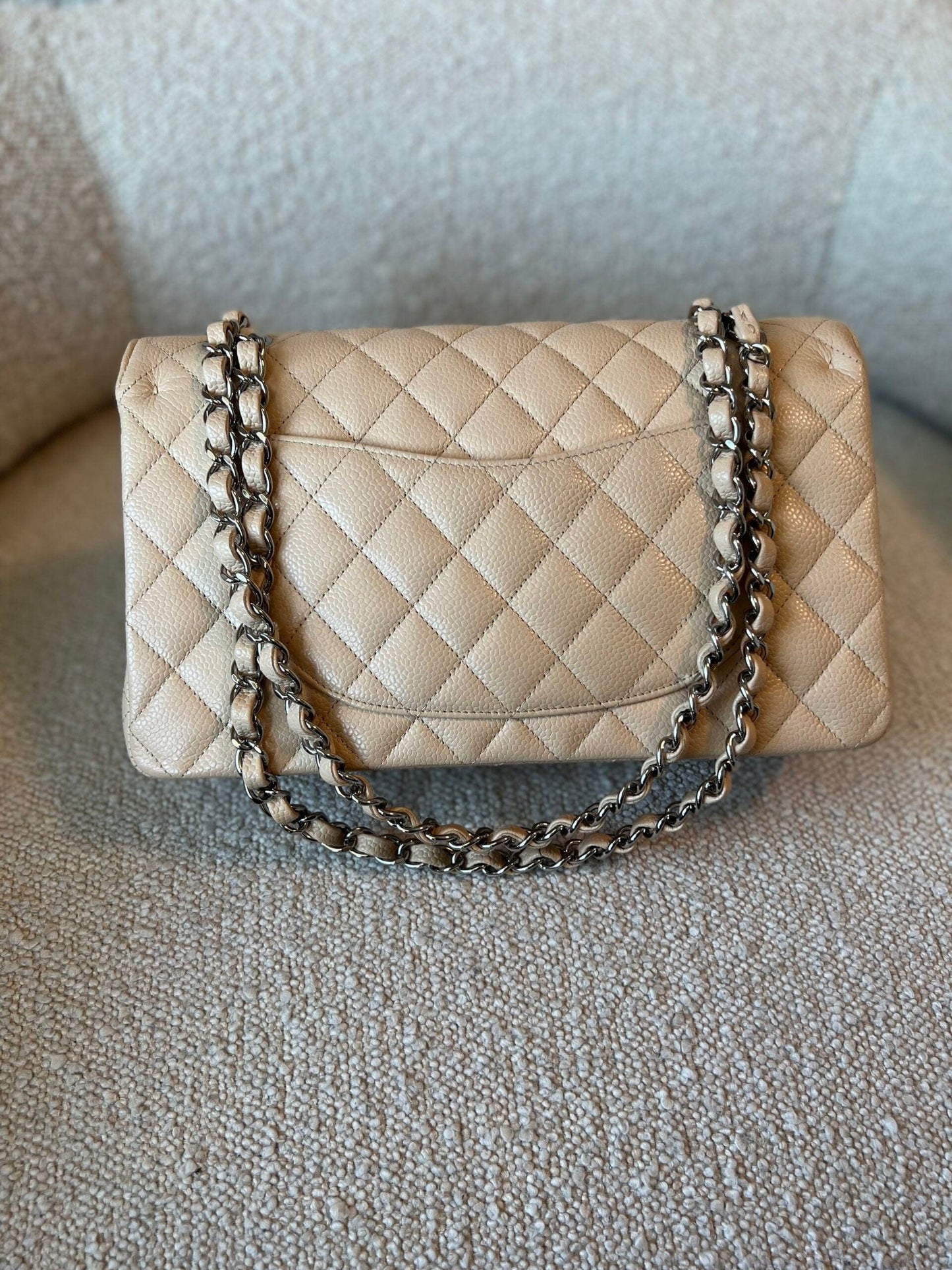 Chanel Beige Clair Caviar Quilted Classic Flap Medium SHW