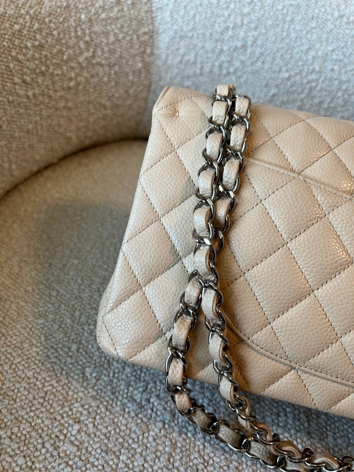 Chanel Beige Clair Caviar Quilted Classic Flap Medium SHW
