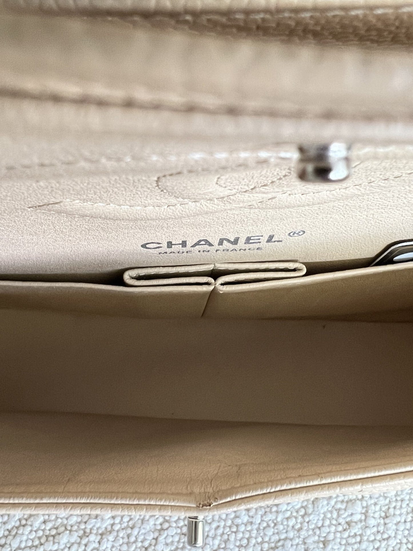 Chanel Beige Clair Caviar Quilted Classic Flap Medium SHW