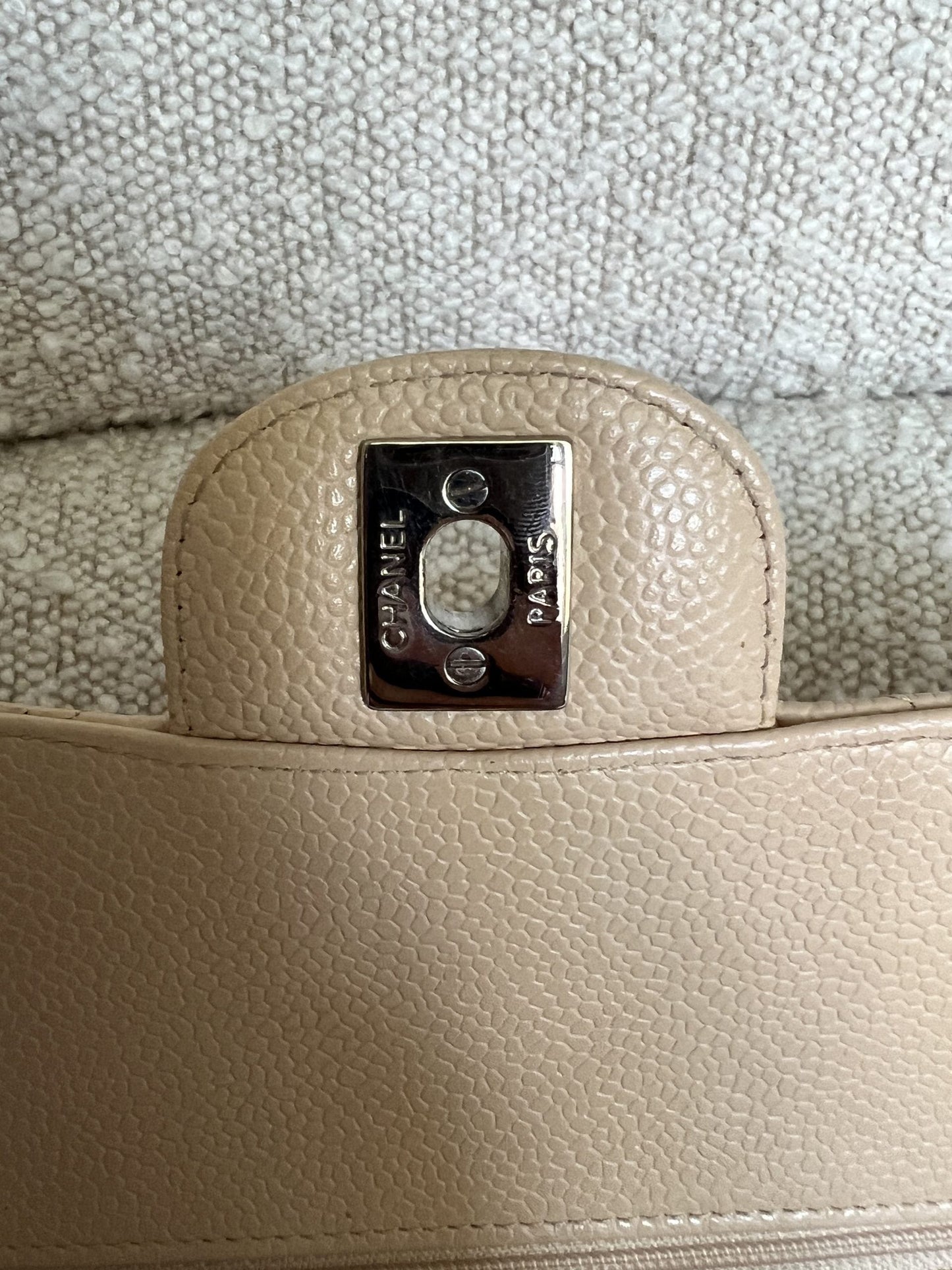 Chanel Beige Clair Caviar Quilted Classic Flap Medium SHW