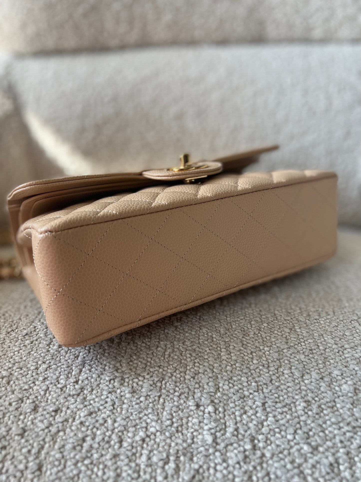 Chanel Beige Clair Caviar Quilted Small Classic Double Flap Gold Hardware