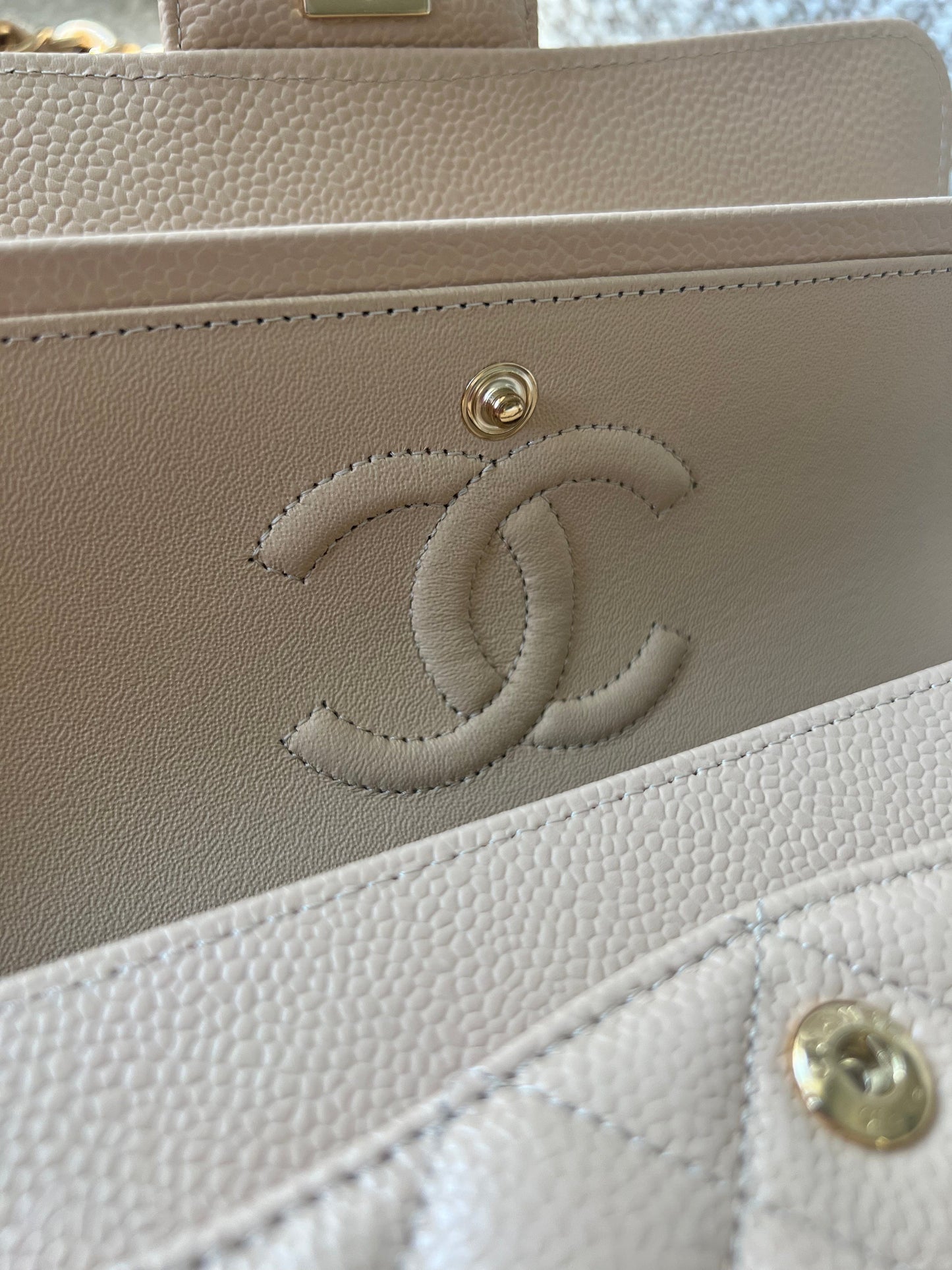 Chanel Beige Clair Caviar Quilted Small Classic Double Flap Gold Hardware