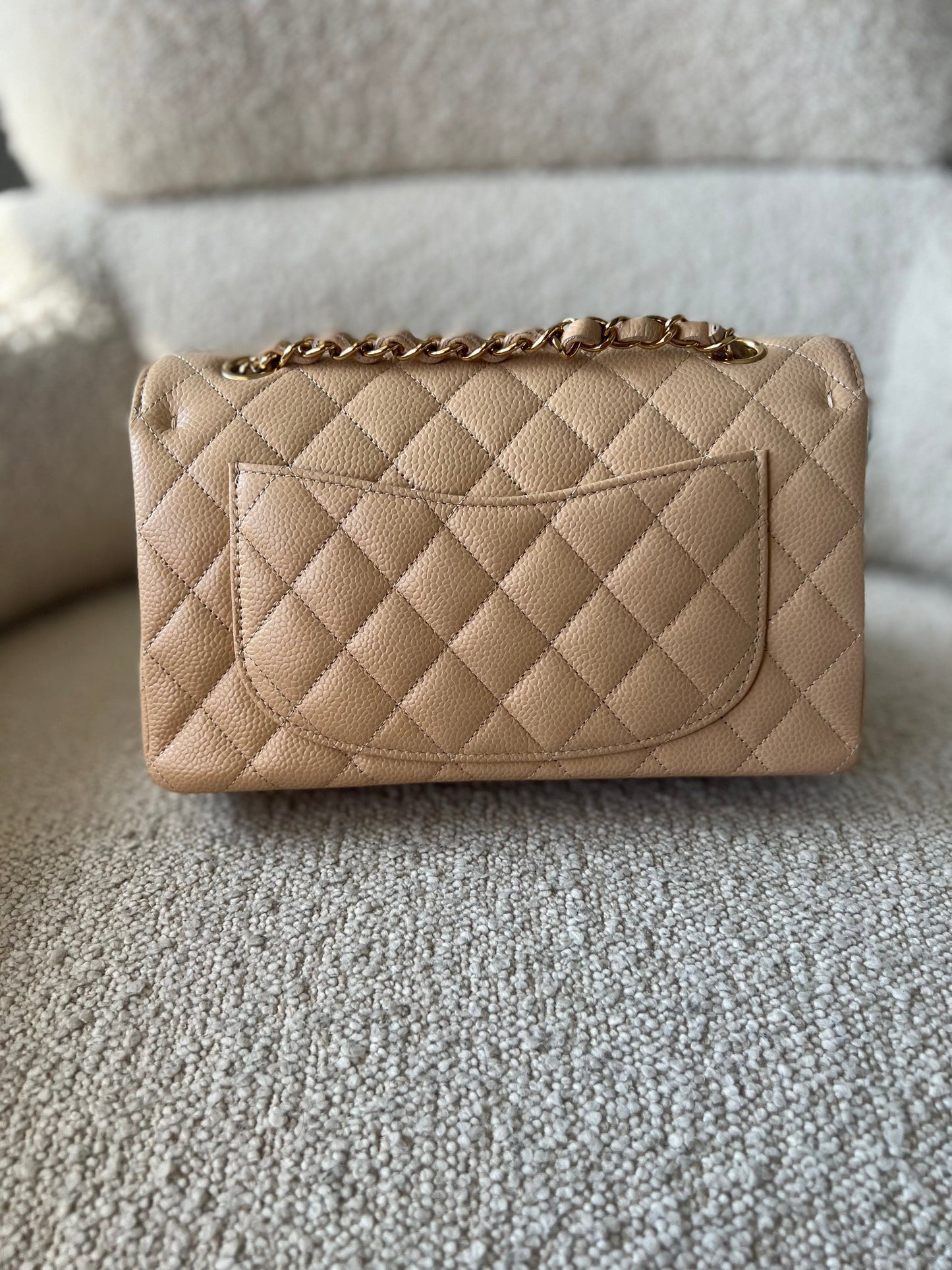 Chanel Beige Clair Caviar Quilted Small Classic Double Flap Gold Hardware