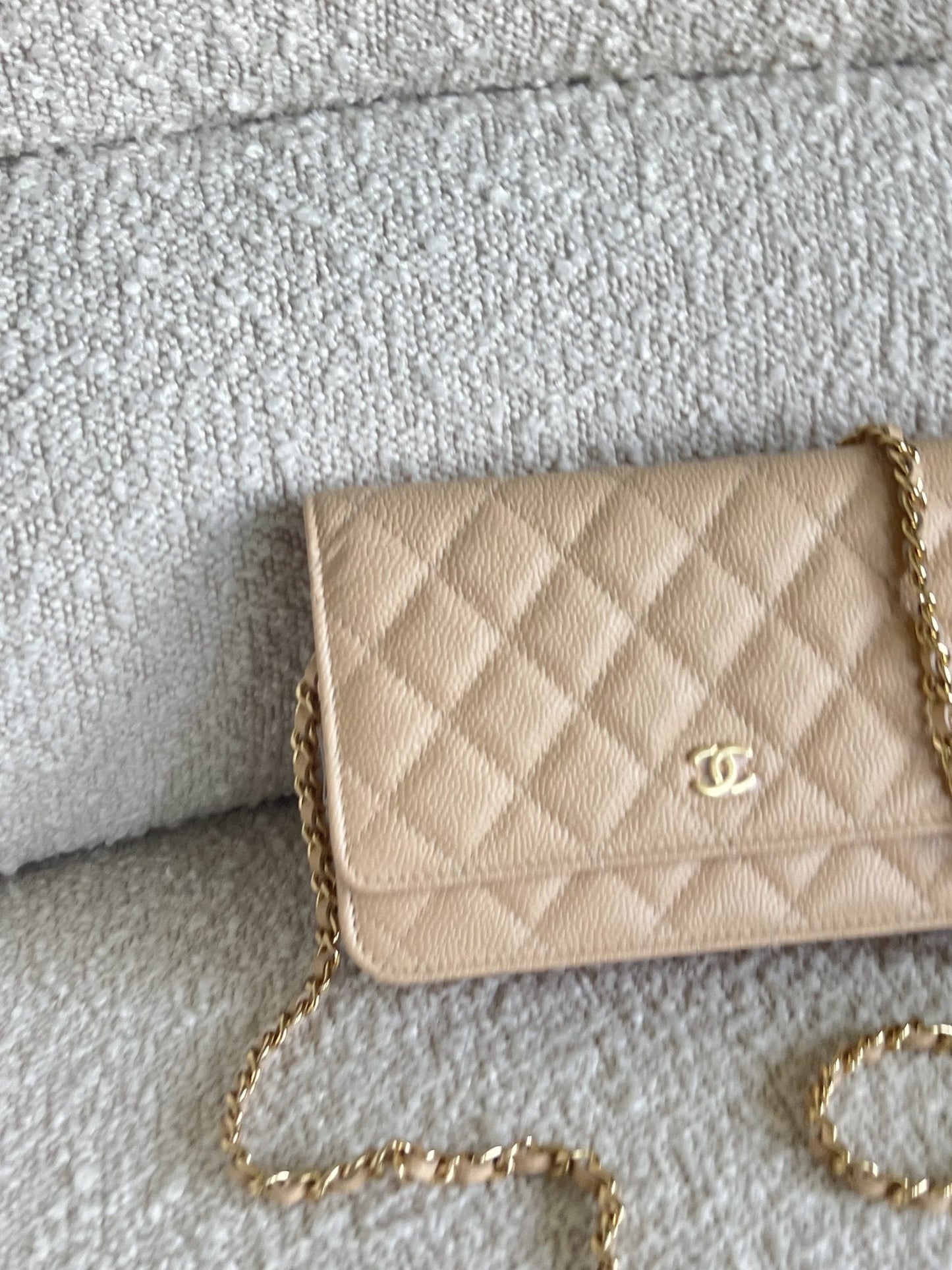 Chanel Beige Clair Caviar Quilted Wallet on Chain GHW