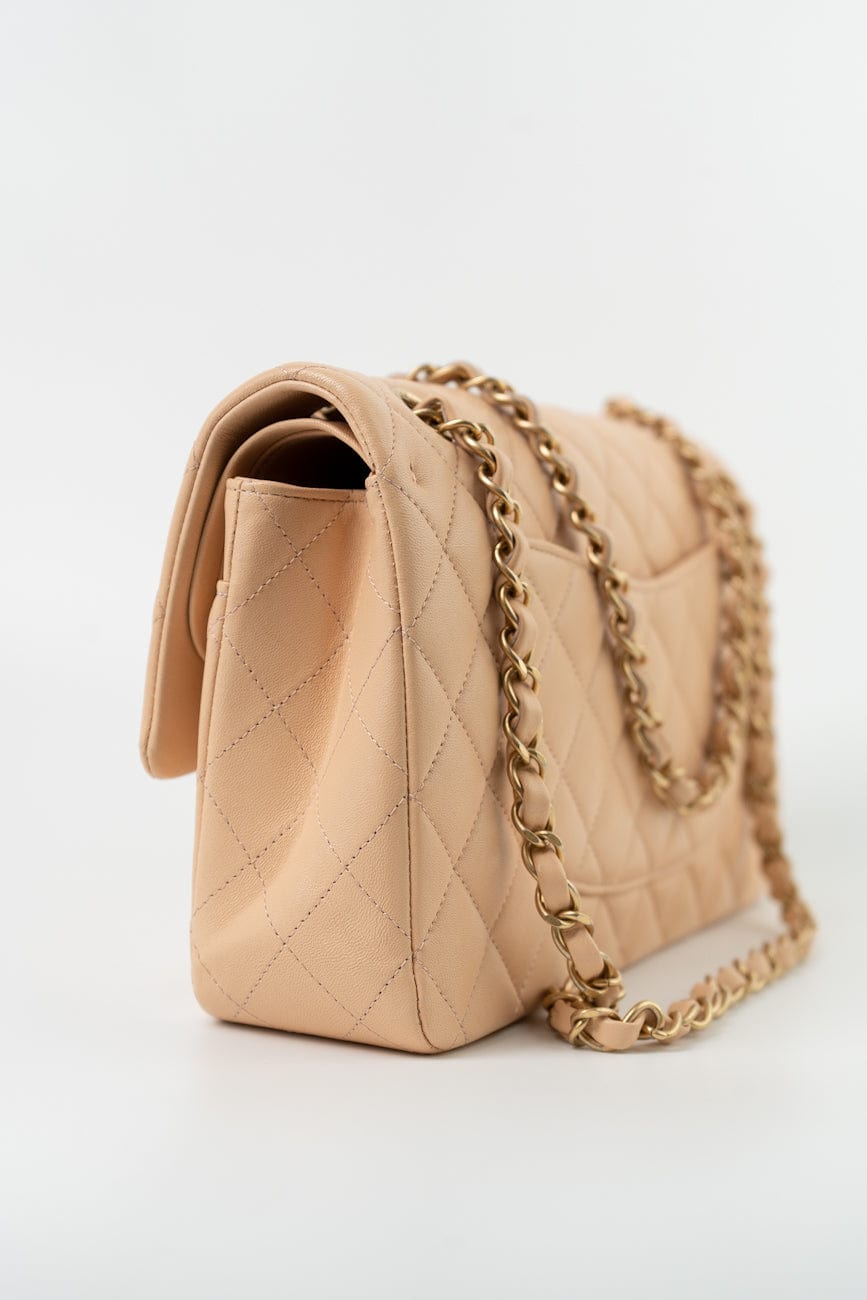 Chanel Beige Lambskin Quilted Classic Flap Medium AGHW