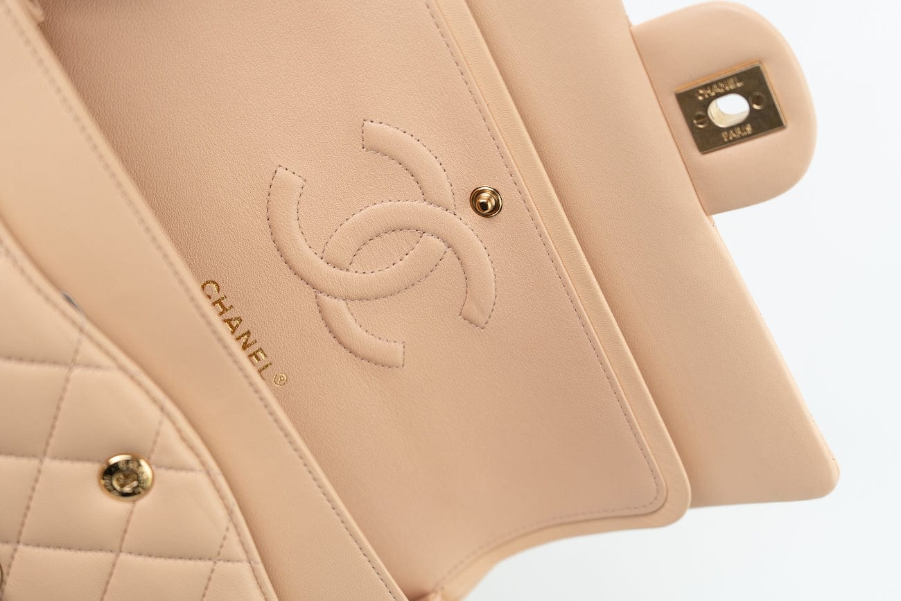 Chanel Beige Lambskin Quilted Classic Flap Medium AGHW