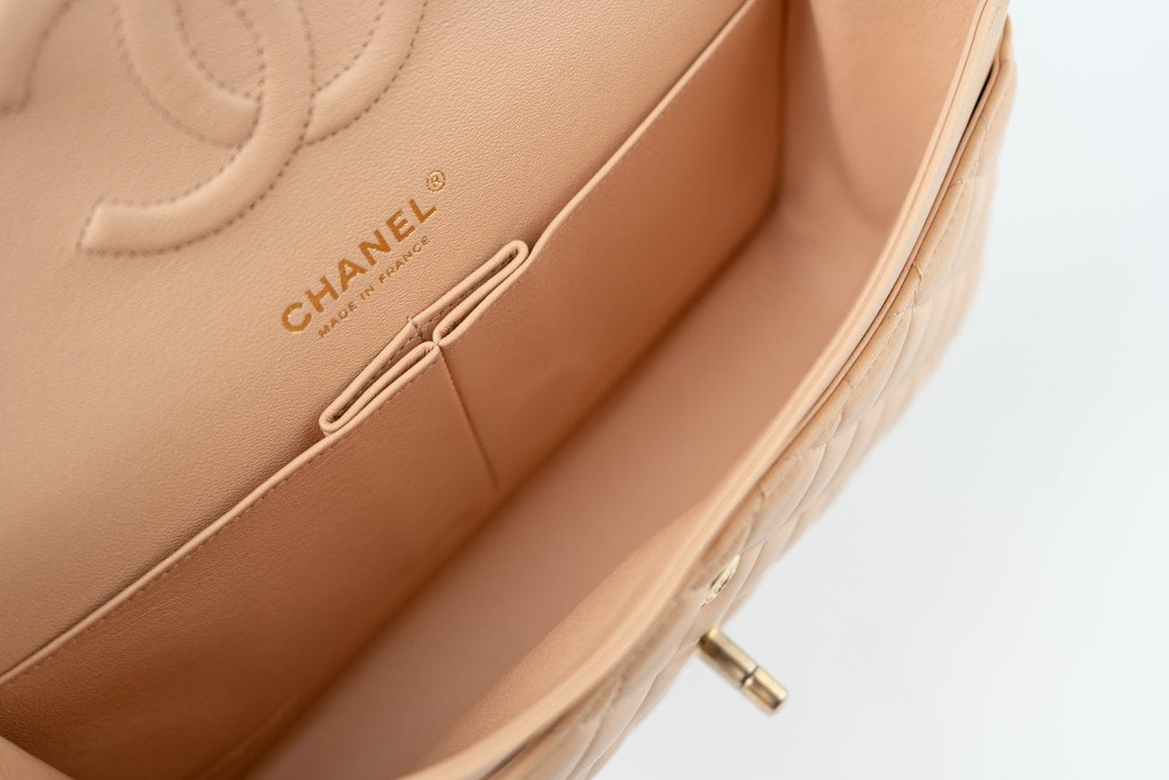 Chanel Beige Lambskin Quilted Classic Flap Medium AGHW