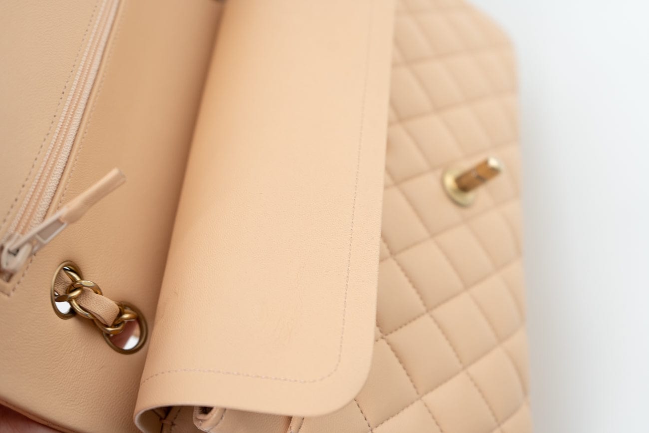 Chanel Beige Lambskin Quilted Classic Flap Medium AGHW