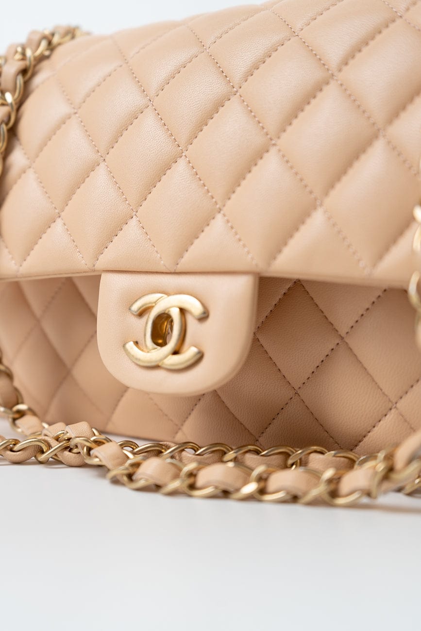 Chanel Beige Lambskin Quilted Classic Flap Medium AGHW
