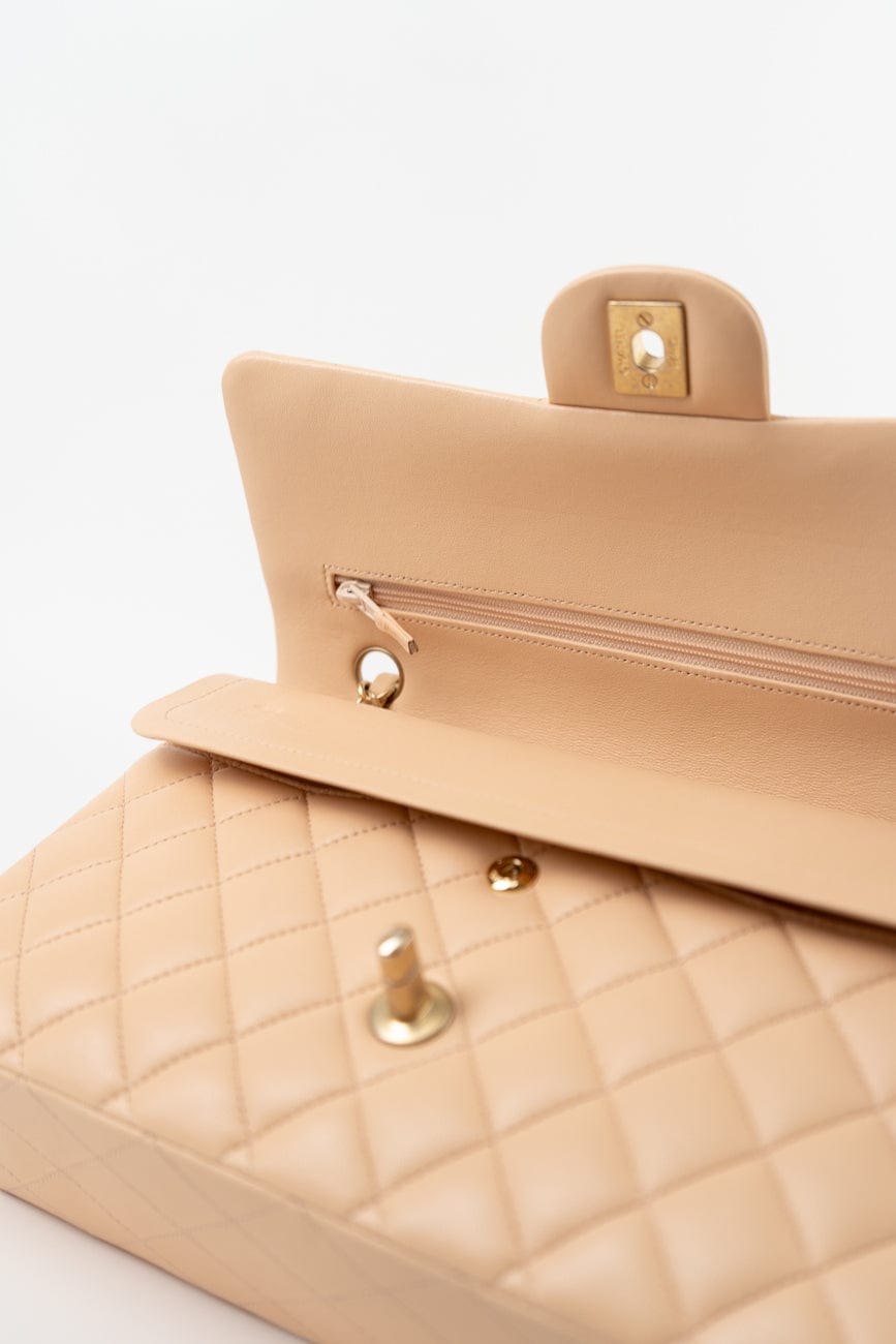 Chanel Beige Lambskin Quilted Classic Flap Medium AGHW