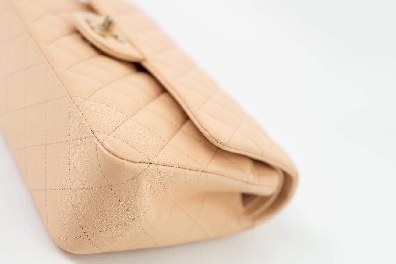 Chanel Beige Lambskin Quilted Classic Flap Medium AGHW